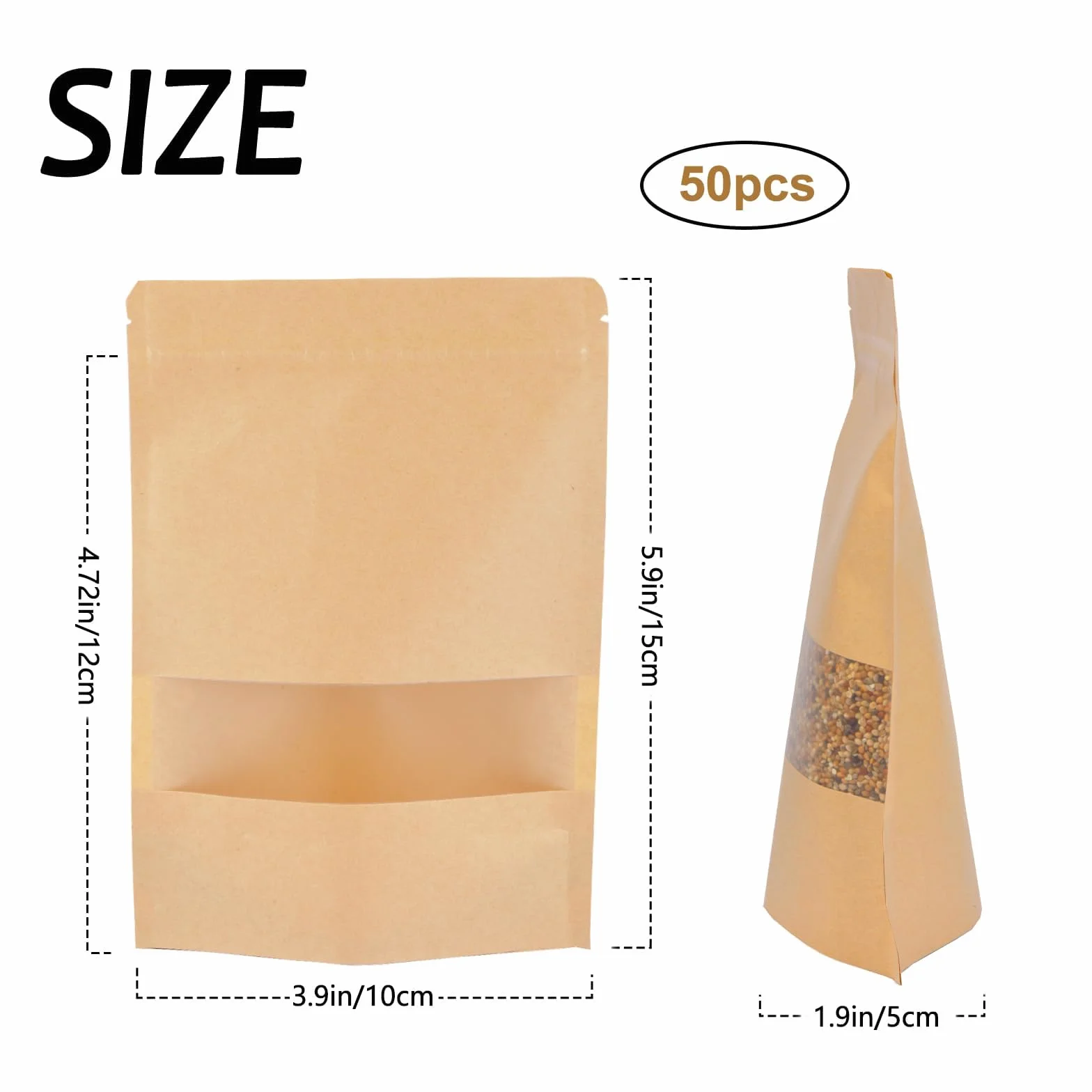 Bolsa Papel Kraft con Ventana 10x15 cm Reutilizables 50 Piezas