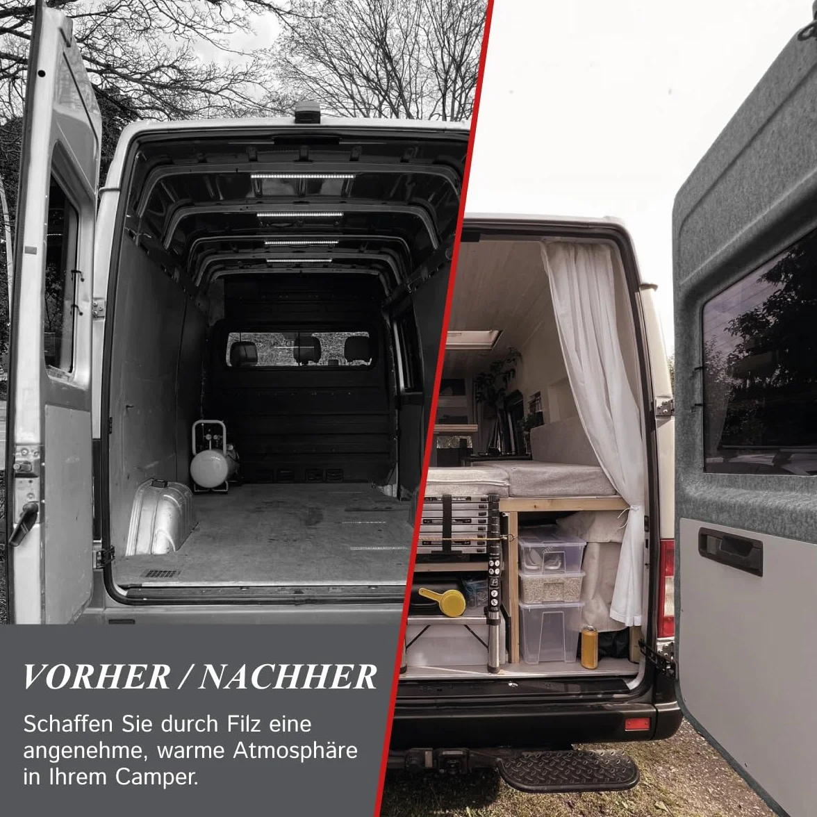 Camper Fieltro por metros sin pegamento, fieltro punzonado flexible para la expansión y el interior del coche, 3 mm de grosor, fabricado en Alemania, gris, 350 cm x 200 cm