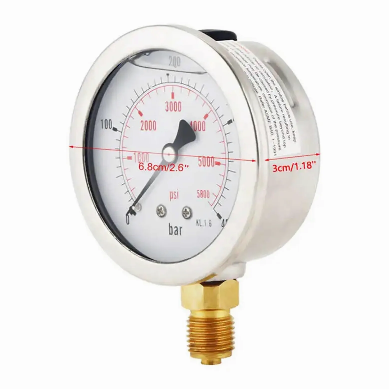Manómetro hidráulico de 0-400 Bar y 0-5800 PSI, G1/4, Esfera de 68 mm, Herramientas de medición