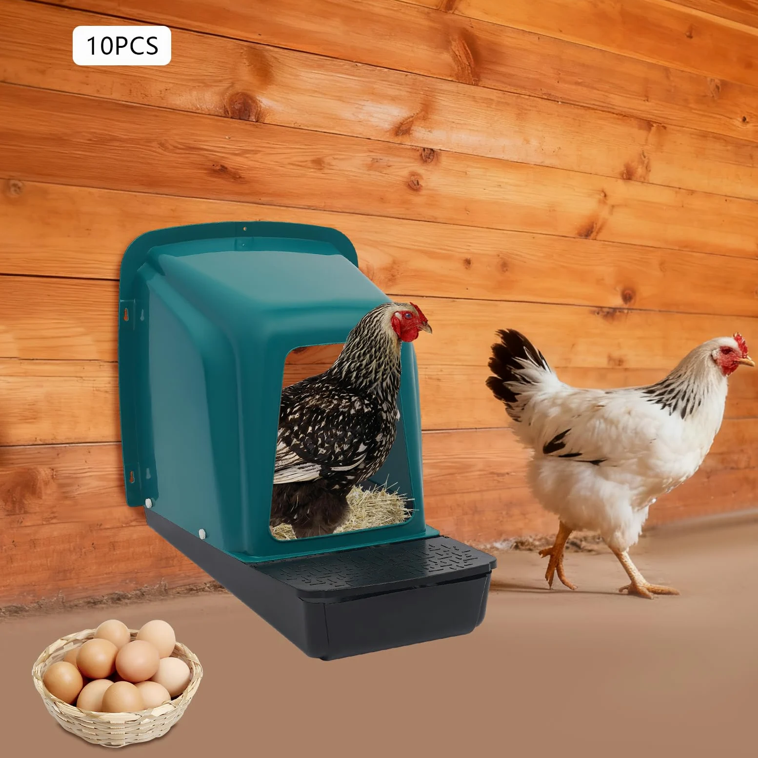 Nido de pollo, de plástico, 10 unidades, con bandeja de huevos, para gallinero, suelo inclinado, nido de aves – accesorios de gallinero, fácil limpieza