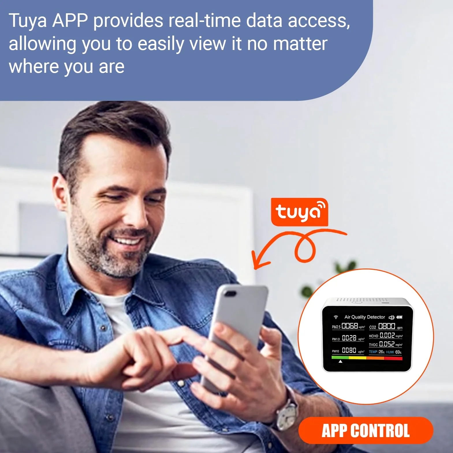 13 en 1 Tuya Intelligent Air Quality Monitor Interior, Detector de CO2 portátil, admite la función de Alarma de Control de Aplicaciones remotas con probador de Calidad del Aire (Blanco)