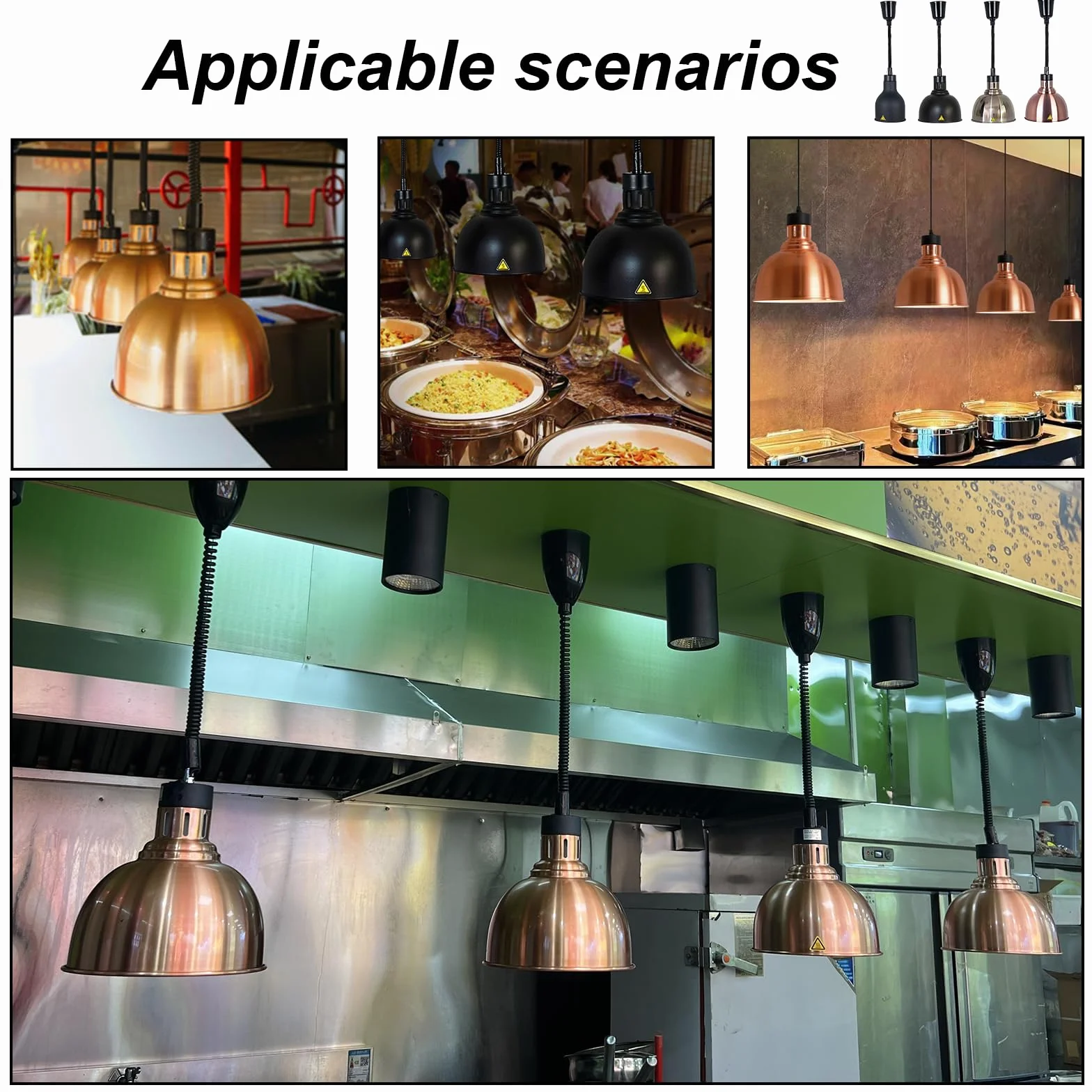 Lampara de Calor Cocina 250W Altura Ajustable 19 cm 25 cm Hosteleria Comedor Buffet 3 Piezas