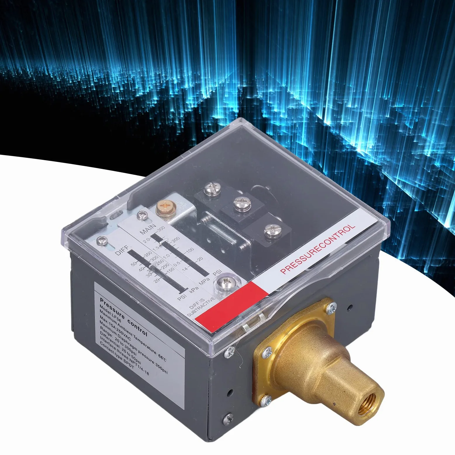 Alomejor Interruptor de Control de Presión LF56 Rango Ajustable de 20-300 Psi para Uso con Sistemas de Aire, Agua y Aceite 1 Pieza