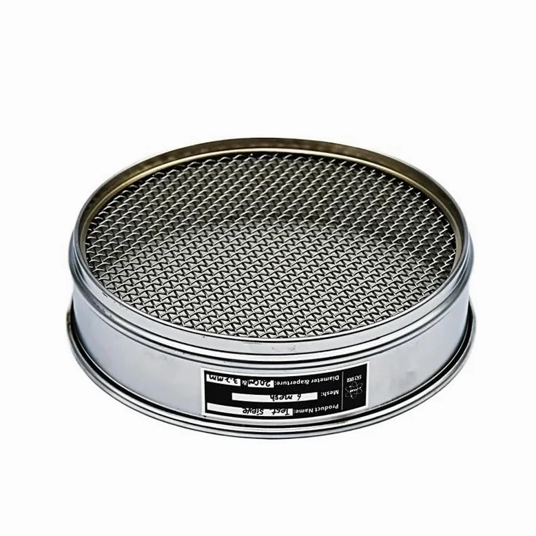 Tamiz de análisis de laboratorio de acero inoxidable 304 - Tamiz de inspección de muestreo de malla de alambre tejido de 20 cm con marco cromado, malla 4-10(5mesh 4mm)