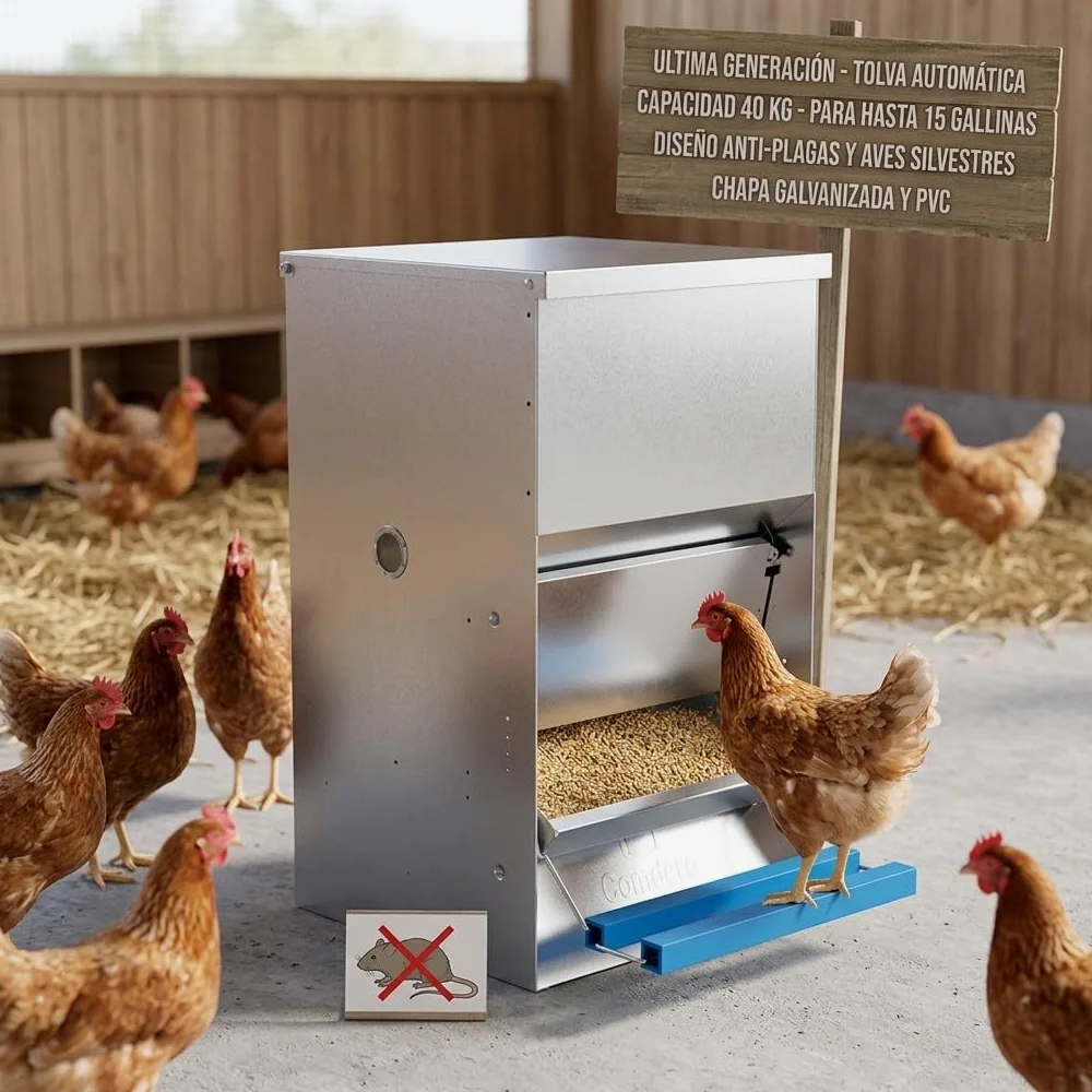 Suinga Comedero Automatico para 15 Gallinas | Capacidad 40 kg | Tolva para Gallinas 50x40x60 cm | Alimentacion Eficiente y Controlada | Diseño Resistente para Uso Exterior y Granja