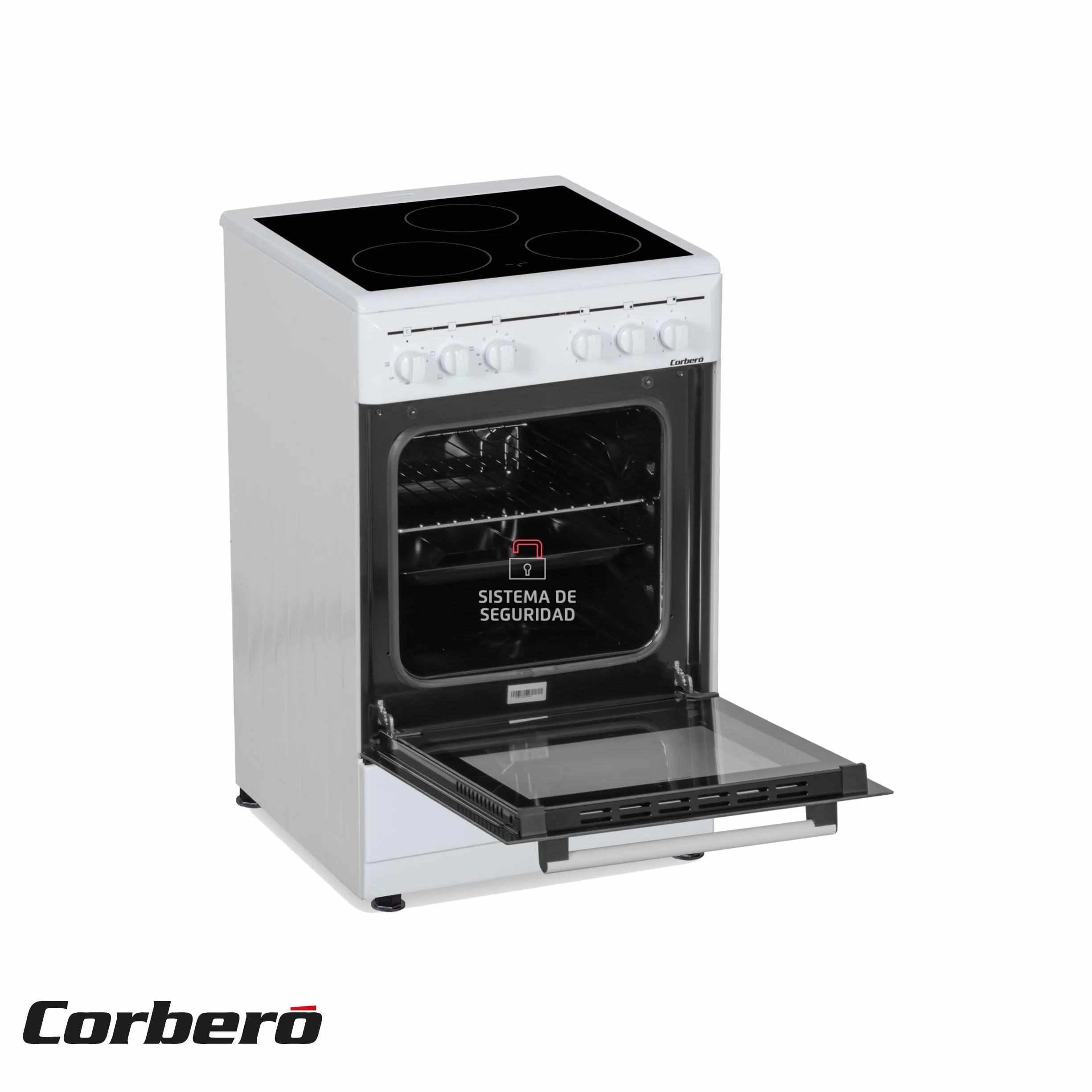 Corberó Cocina Eléctrica Vitrocerámica 3 Fuegos CCSF503VW Horno 48L Doble Puerta Cristal Blanco