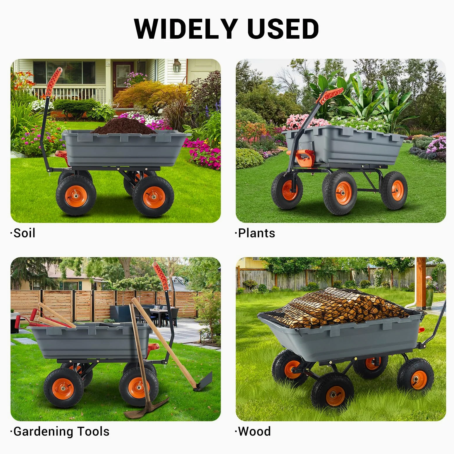 Garvee Carro volquete Carga máxima 400 kg Carretilla de jardín 3 Ruedas Grandes neumáticas, Carro de jardín, Carretilla