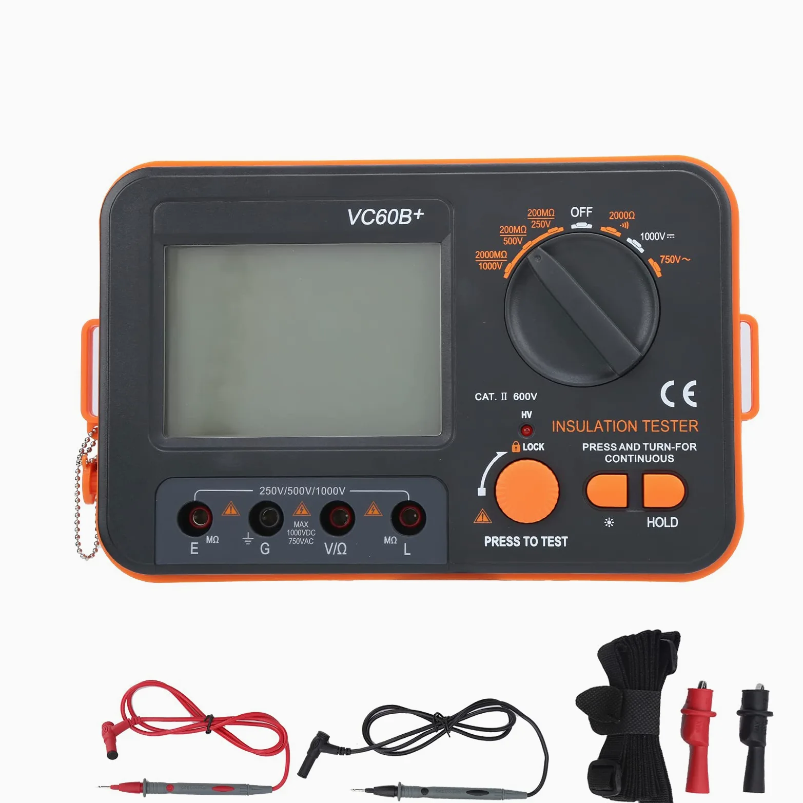 Medidor de prueba eléctrico SustVita para medición de aislamiento, megóhmetro digital de 1000 V 2 GΩ con función de retención de datos y pantalla retroiluminada para uso industrial