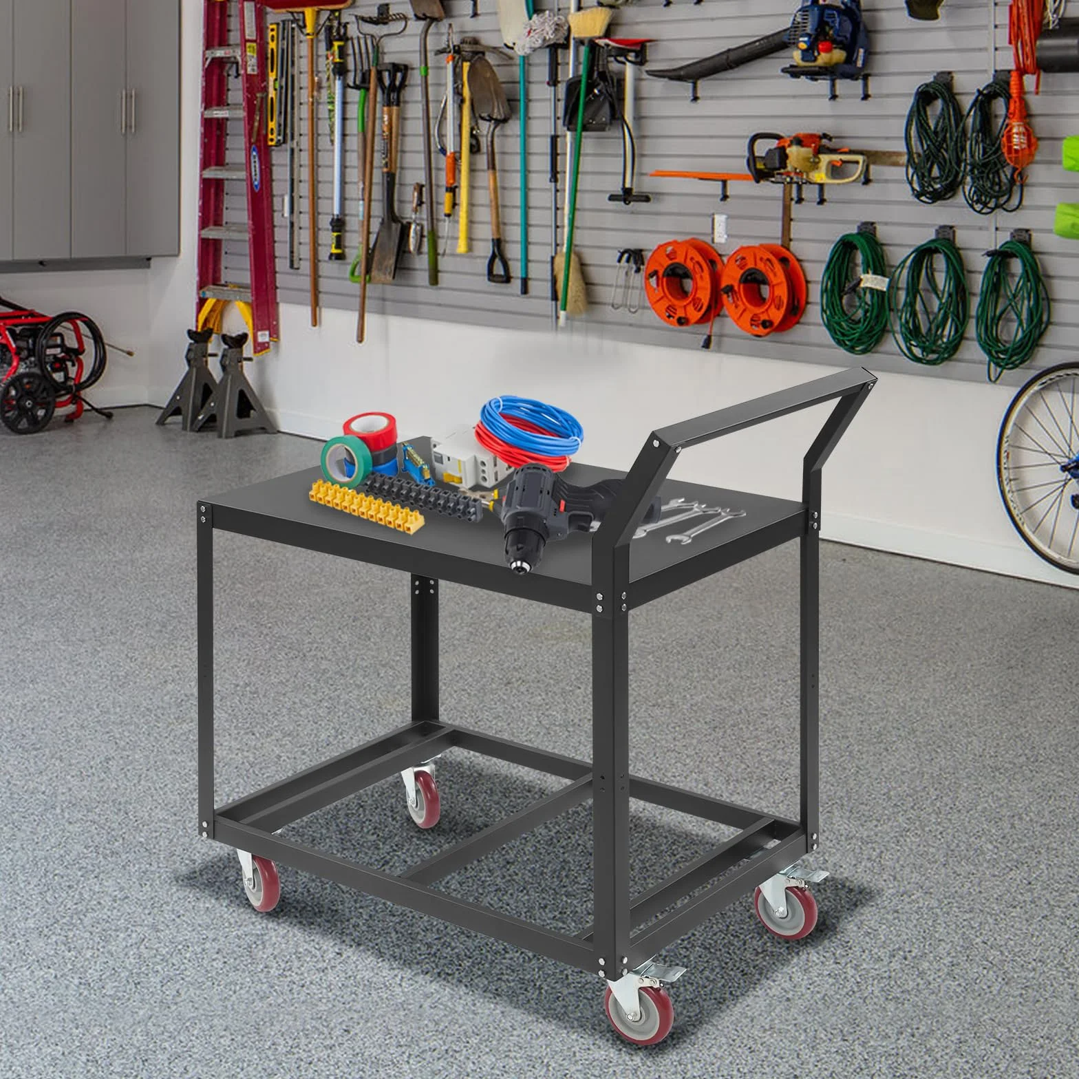 Mesa de trabajo con ruedas 350 kg carga banco de acero carrito industrial carro de transporte pesado 4 ruedas 2 frenos