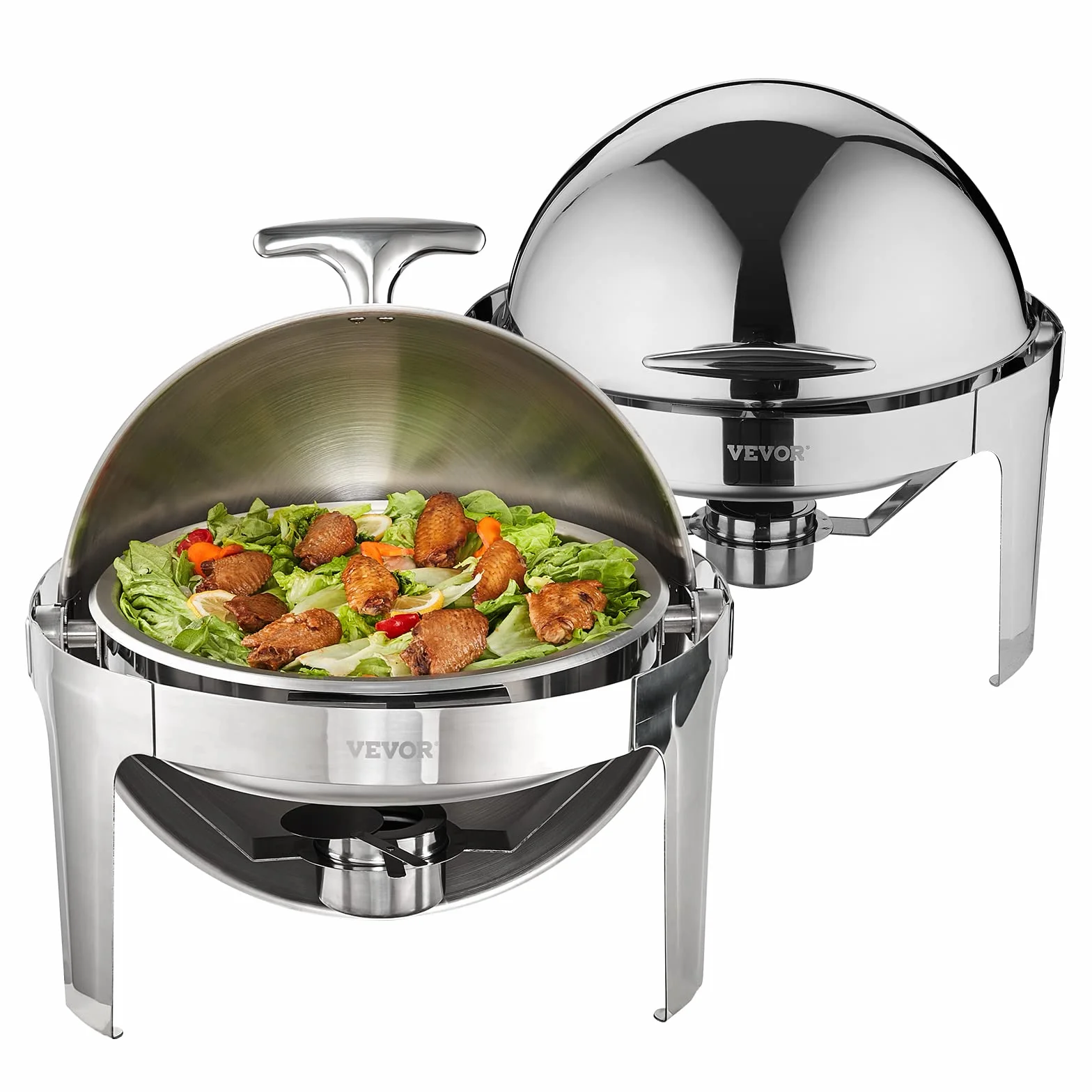 VEVOR Juego de 2 Calientaplatos Redondos 5,5 L Acero Inoxidable para Buffet