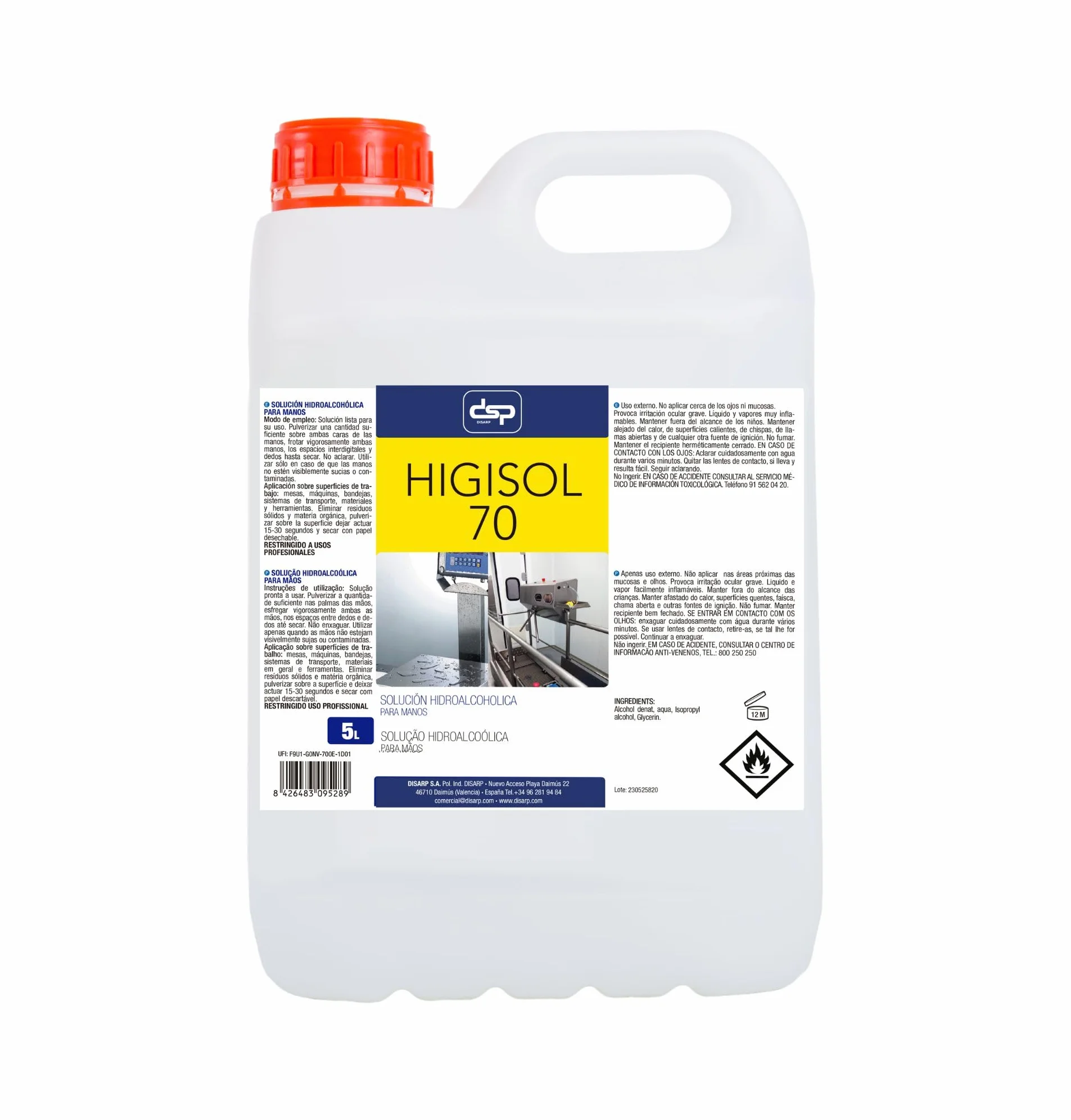 HIGISOL 70 SOLUCION HIGIENIZANTE HIDROALCOHOLICA ANTIBACTERIAS 5L