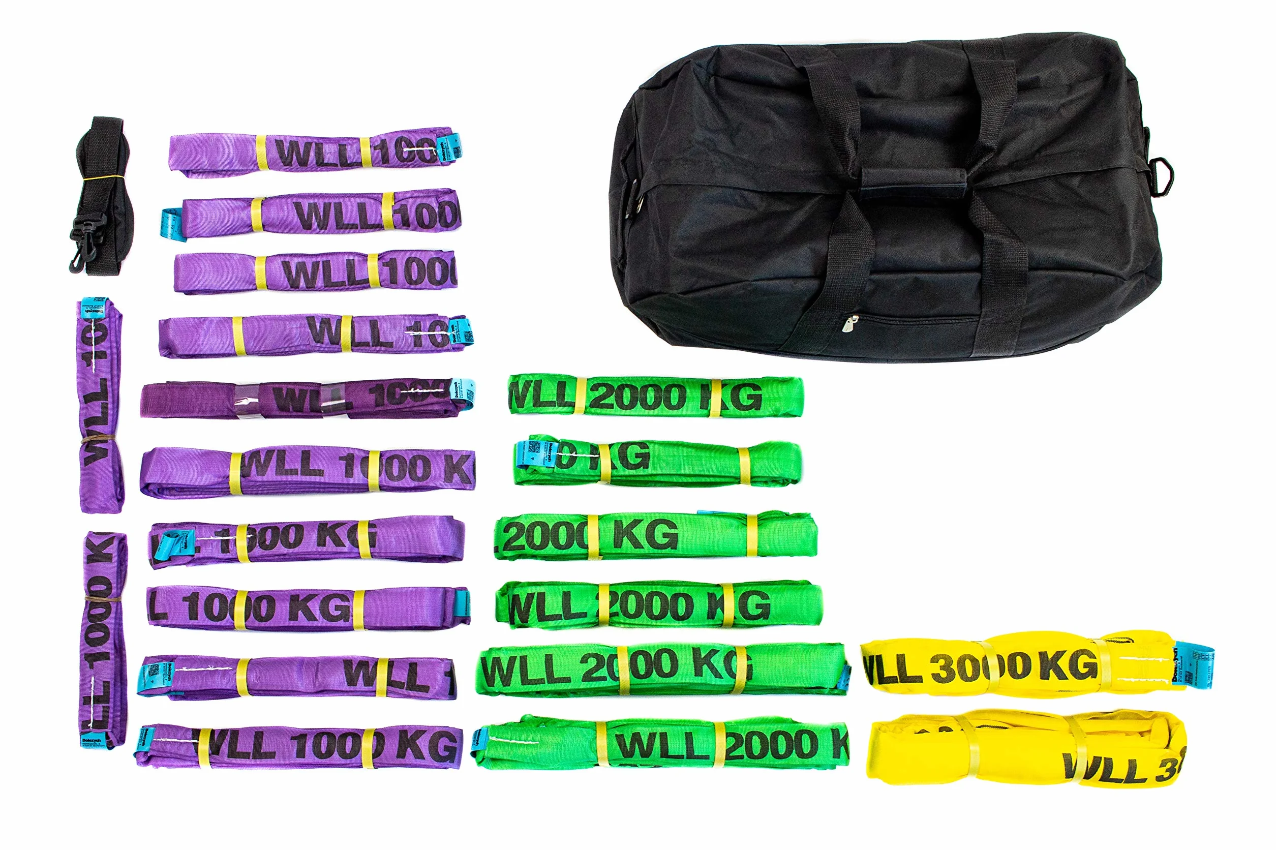 Dolezych Set de Eslingas Redondas 20 Piezas 1000-3000 kg Moradas Verdes Amarillas Grises