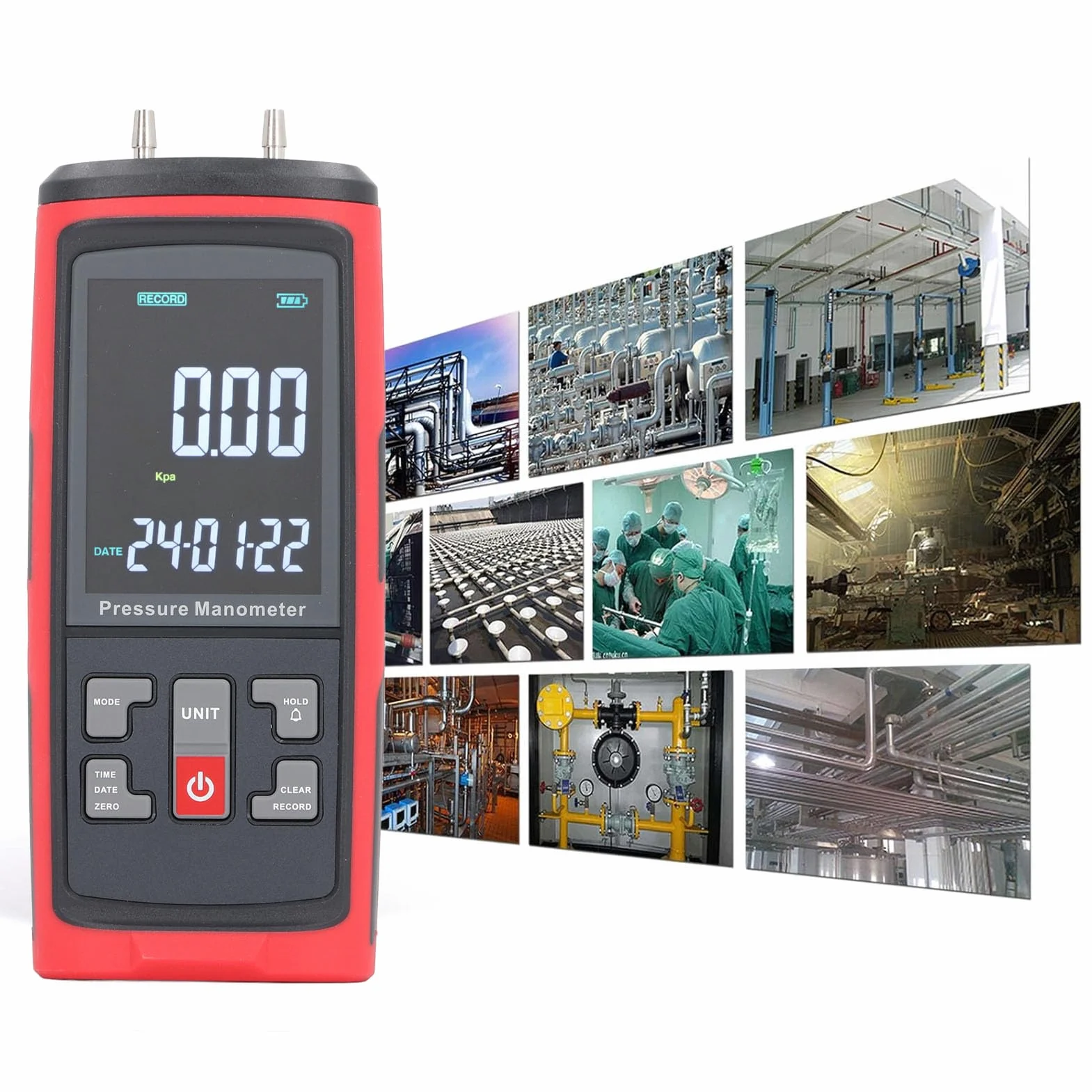 Chrees Manómetro Diferencial Portátil de Doble Puerto para Medición y Calibración de Gas ±4KPa