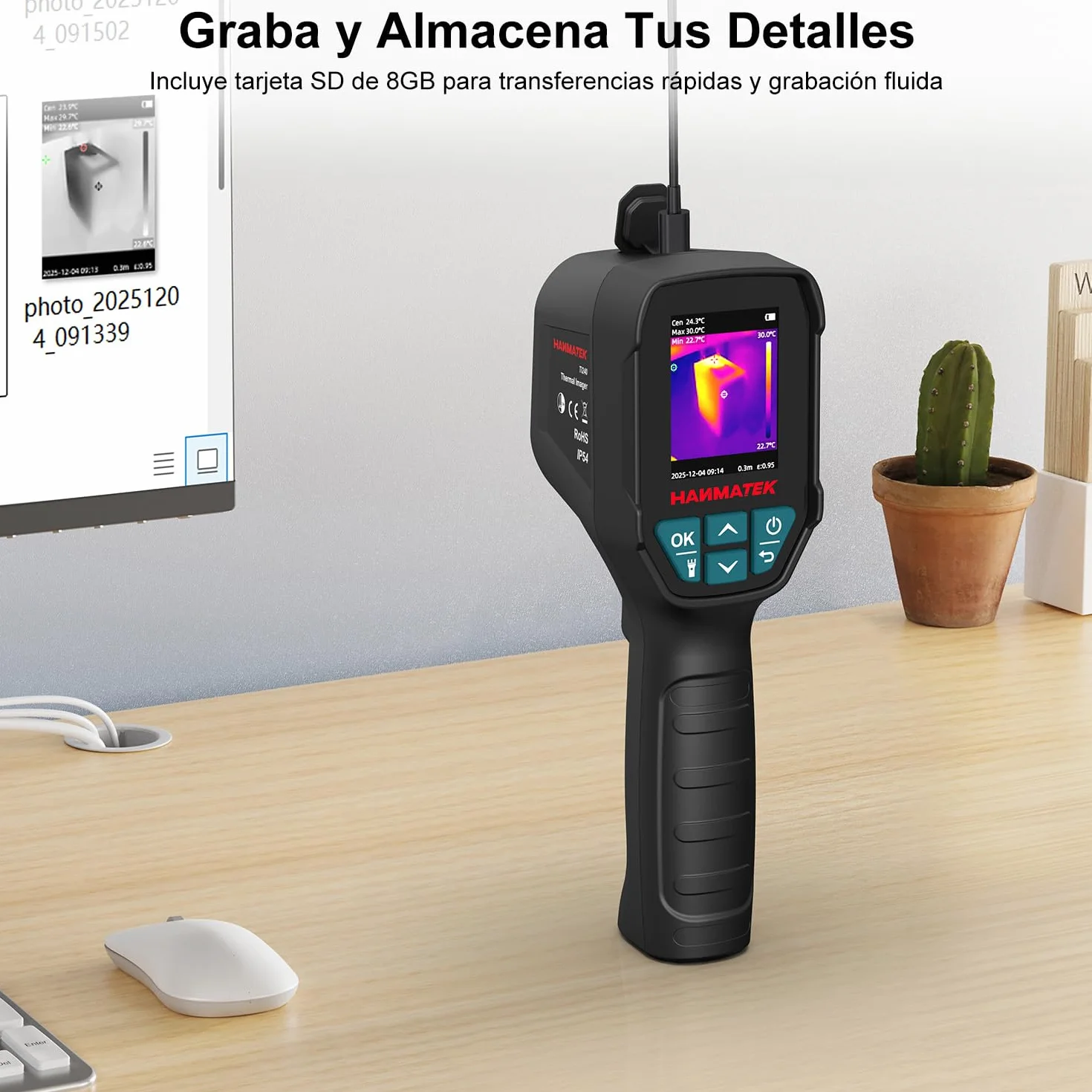 HANMATEK Termógrafo Profesional, Cámara Térmica 96x96 IR, Sensibilidad ≤60mK, TISR 240x240, Pantalla 2.4", Alarma, Rango -20 -550°C, para Mantenimiento Eléctrico y Mecánico