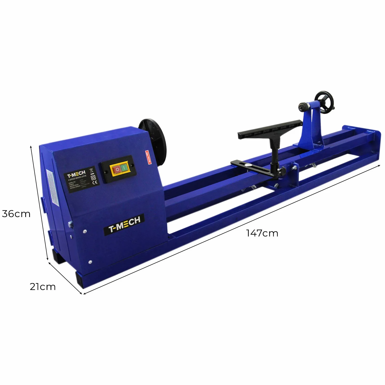 T-Mech Torno de madera (400W W, torno Ø 350mm, ancho de punta 100cm, soporte para herramientas, marco de guía estable, transmisión por correa en V)