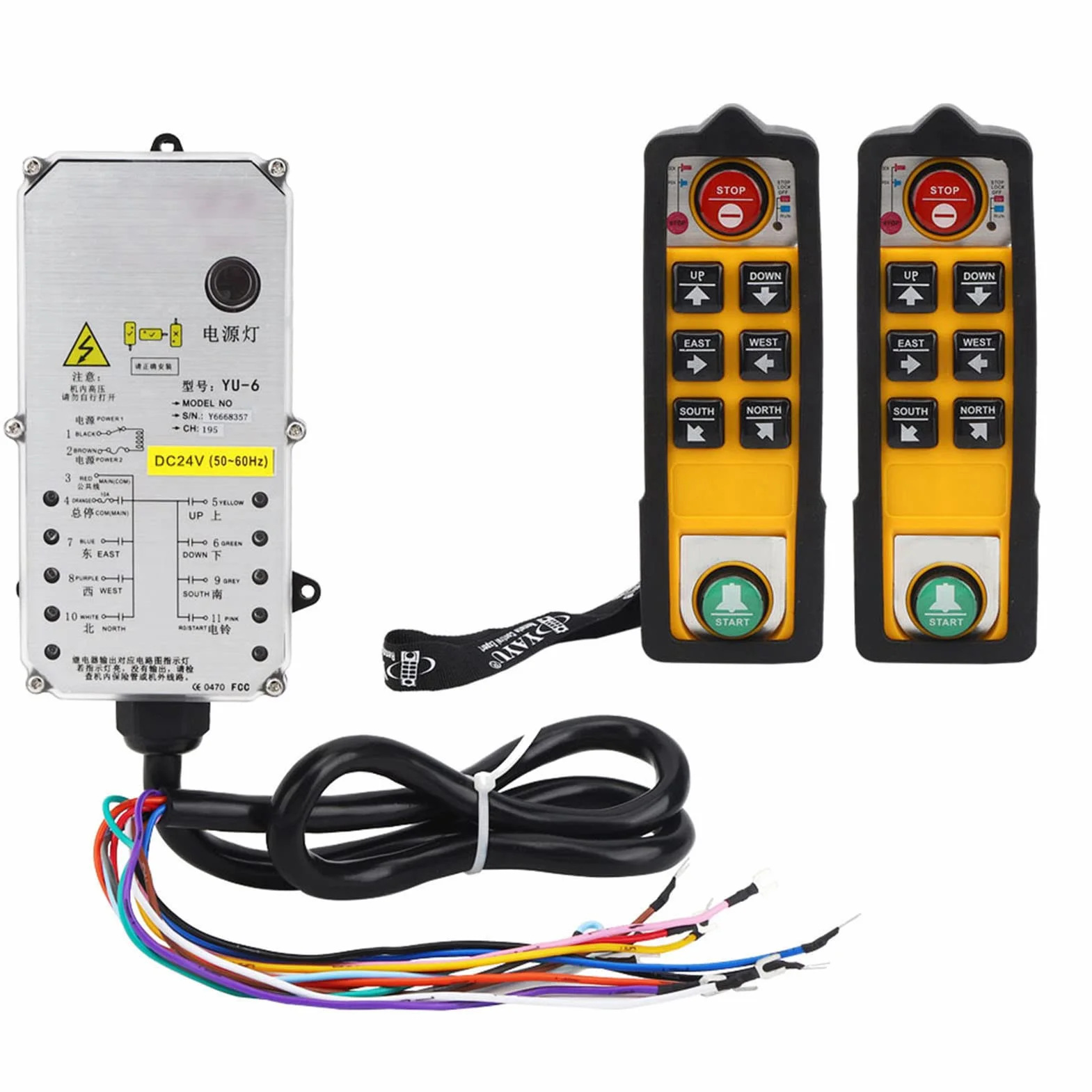 Controlador de grúa YU-6 Doble manija control remoto de grúa impermeable 800 MHz RF punto(DC24V), Default, DC24V