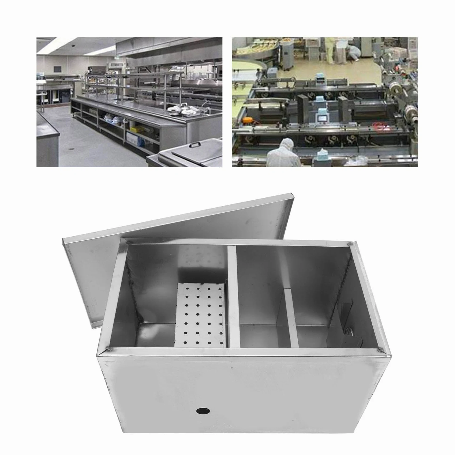 Generic Trampa de Grasa de Acero Inoxidable, Filtración de 3 Niveles para Cocina Comercial, Separador de Agua y Aceite de 400x250x230mm para el Hogar