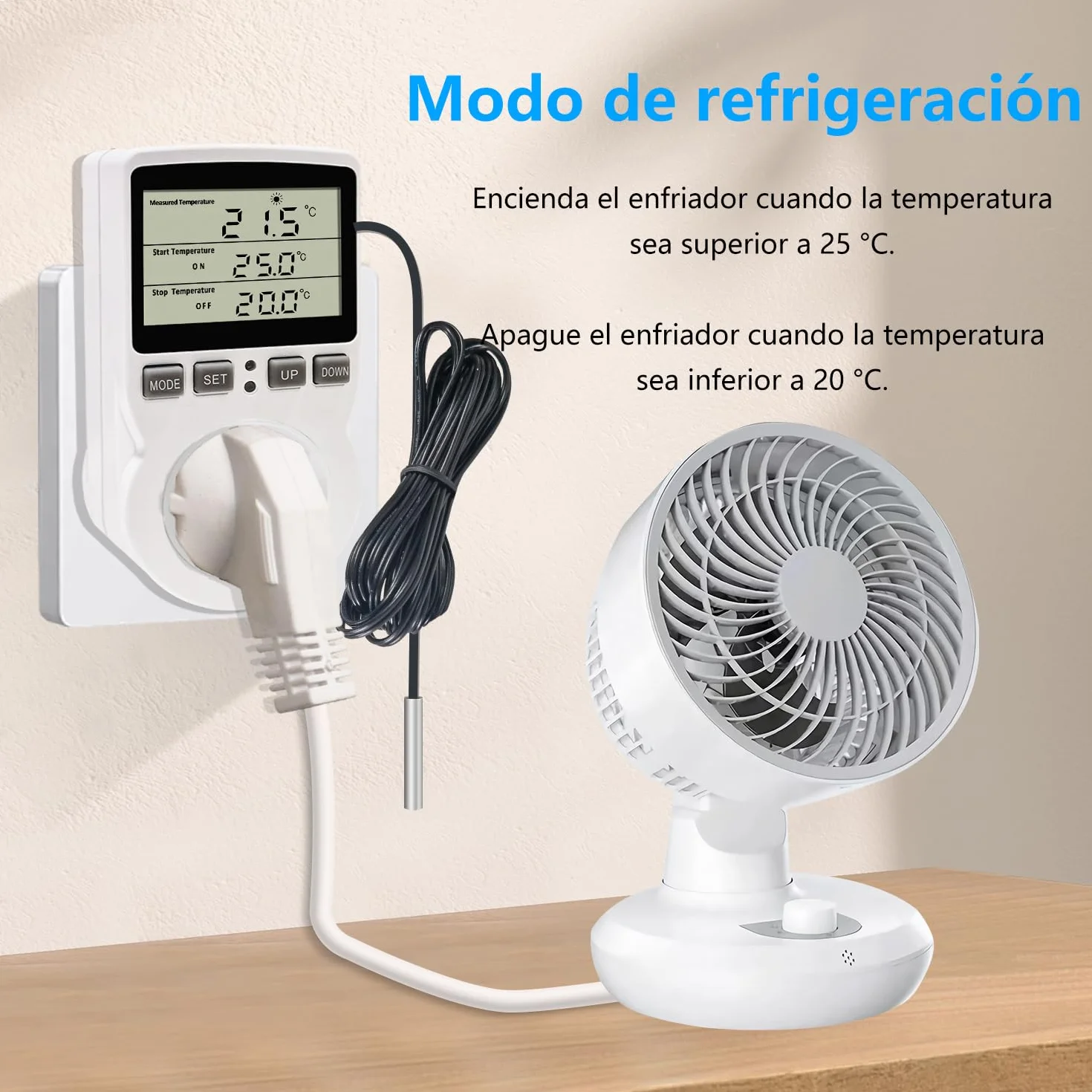 Enchufe Termostato Digital KT3100 Controlador Temperatura Acuario 230V 16A Sensor 3m