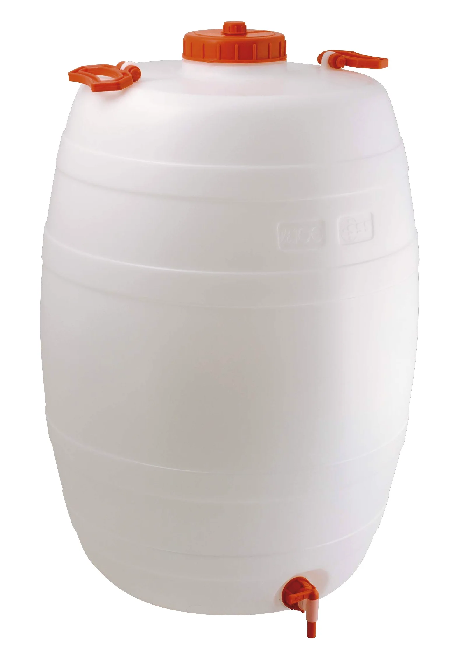 Bidón de plástico de boca ancha (PE-HD, 100 Lt, dos asas laterales, grifo integrado