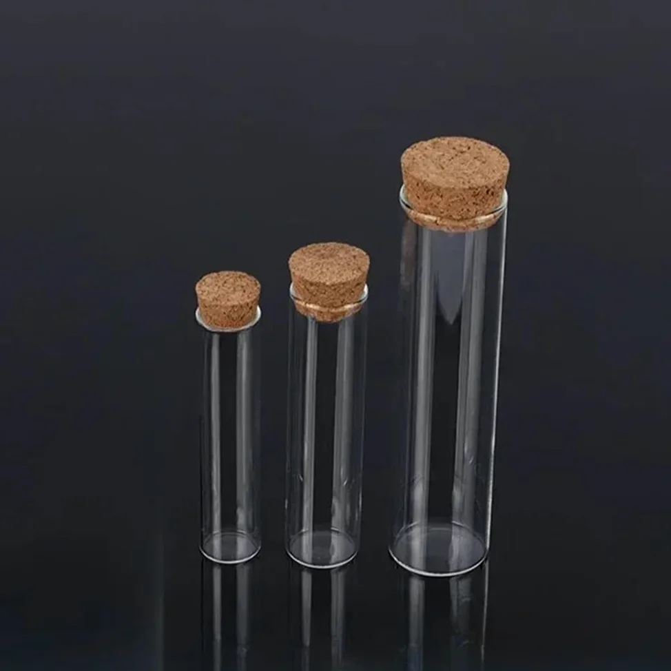 Equipos y suministros de laboratorio Lote de 10 tubos vidrio transparente laboratorio 12 a 30 mm diámetro con tapón corcho y fondo plano
