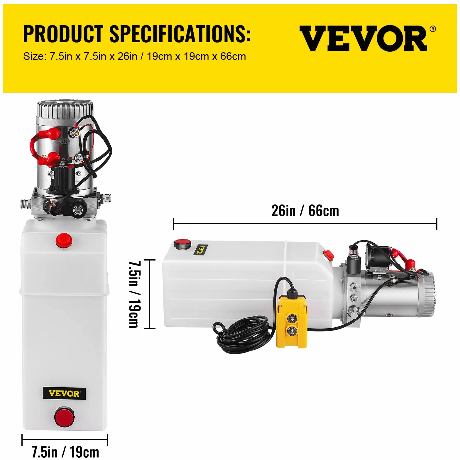 VEVOR Bomba Hidráulica con Simple Efecto 8L para Remolque de Coches Depósito de Plástico Bomba Hidráulica Remolque Tanque 12V Bomba Hidráulica con Efecto Simple para Remolque Volquete