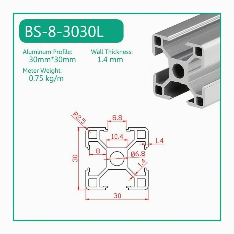 BS-8-3030L Perfil De Aluminio Con Ranura En T, Máquina Extrusión Carril Lineal, Impresora 3D CNC, Piezas Marco DIY, Serie Personalizada, 1 Ud(900mm)