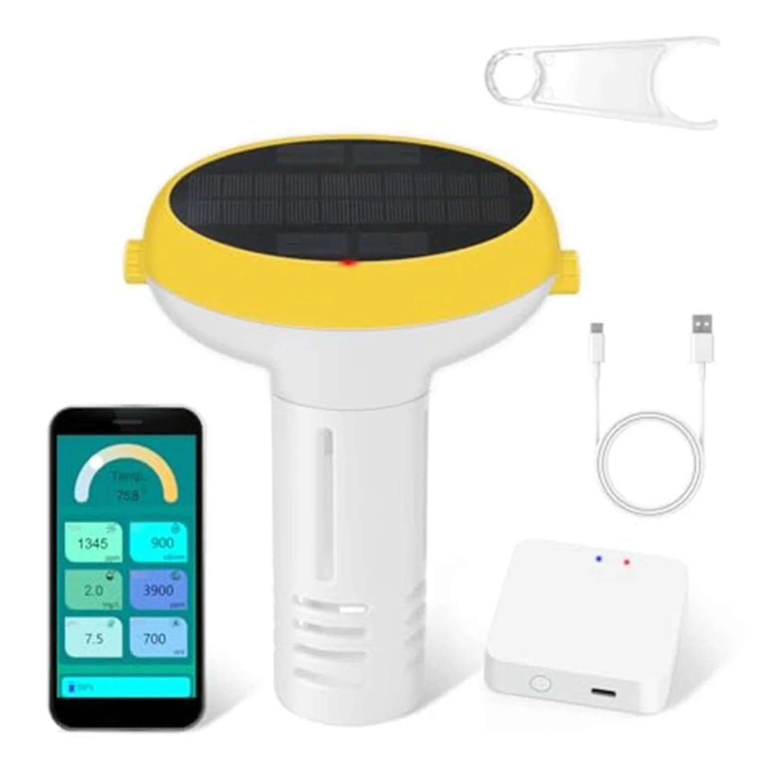Monitor inteligente de calidad del agua 7 en 1 para Tuya, probador digital de temperatura de conductividad ORP de pH para piscina, spa de agua salada, control de aplicación en tiempo real (A)
