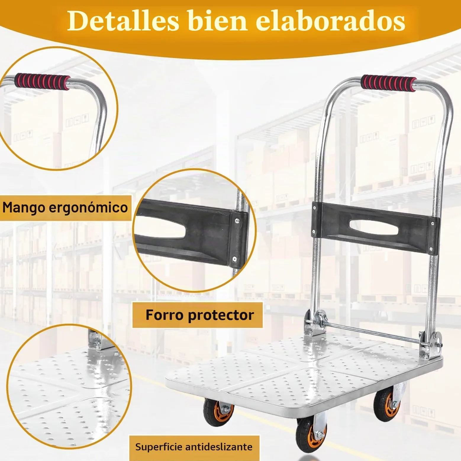 Carro con plataforma plegable para cargas pesadas con ruedas y asa, carro para transporte plegable, carro para bolsa para un fácil transporte y elevación pesada (tamaño: 60 x 40 cm)