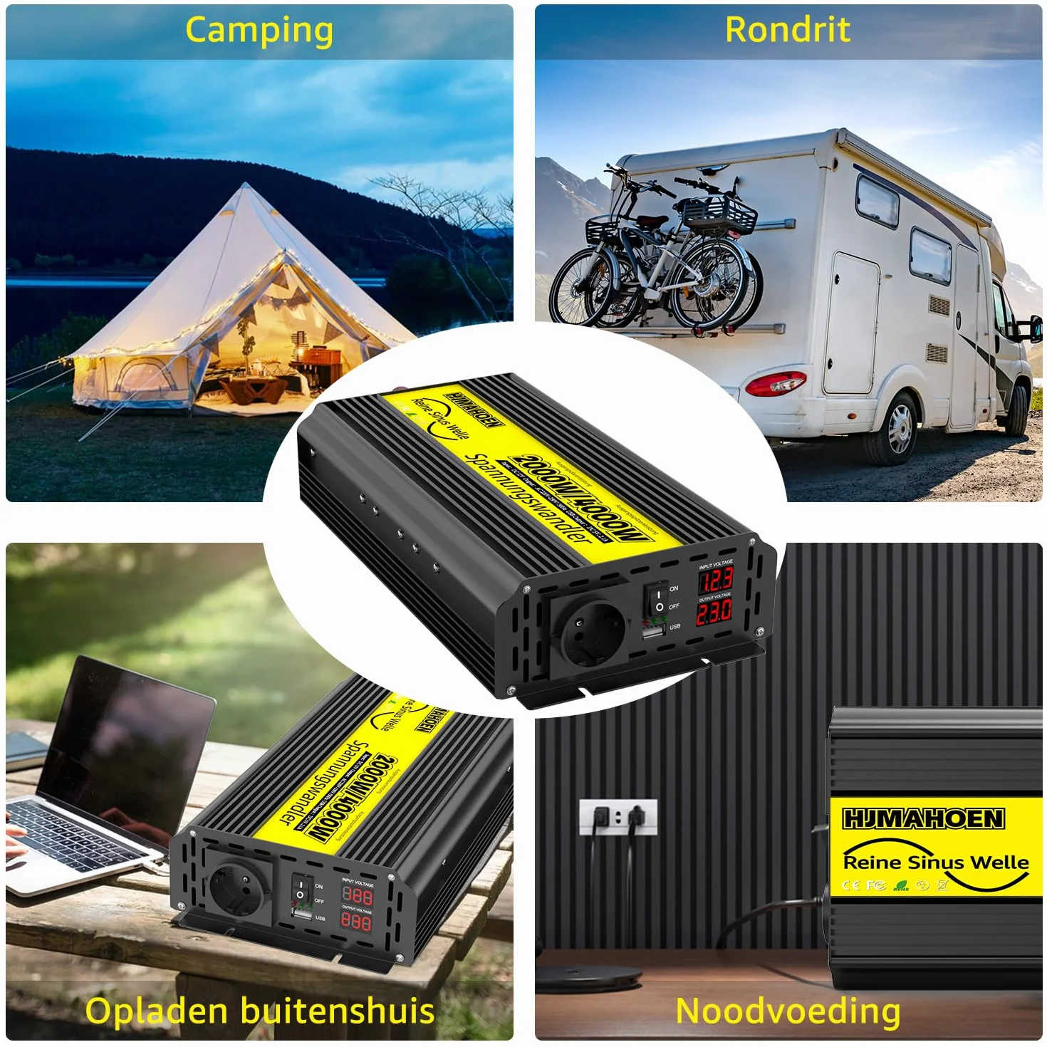 Inversor 12V a 230V 2000w/4000w Conversor de Voltaje de Onda sinusoidal Pura, para casa, Caravana, camión, con Conector USB Integrado 5V/2.1A