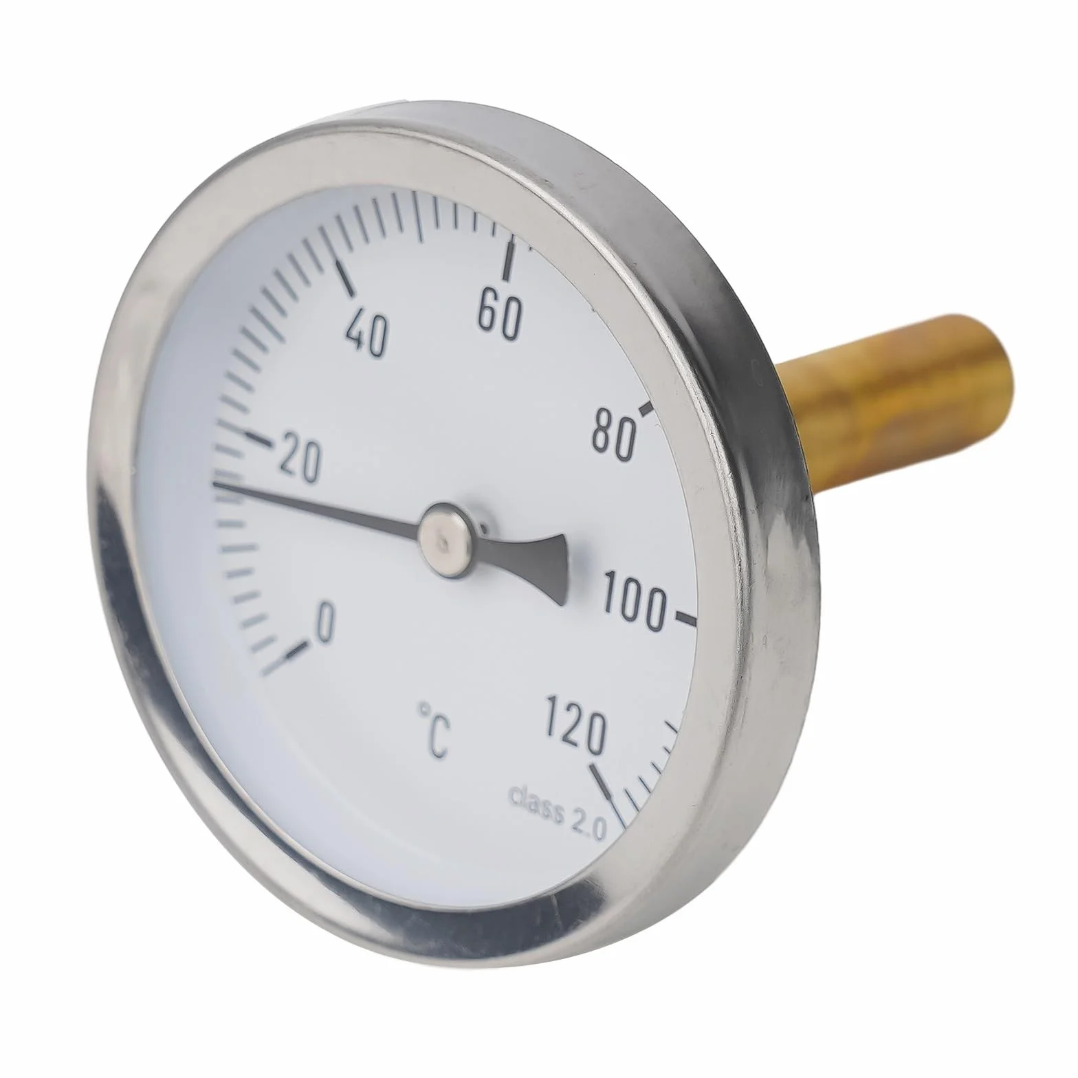 Termómetro bimetálico 63 mm acero inoxidable latón 1/2 pulgada 0-120 °C para calderas
