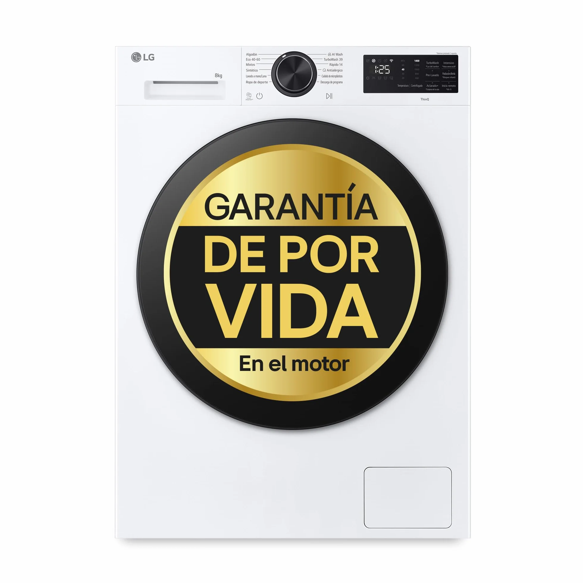 LG Lavadora Inteligente 9 kg AI Direct Drive TurboWash 360º 1200 rpm Fondo Reducido Vapor Steam Motor Inverter Display LED Serie 500 Blanco