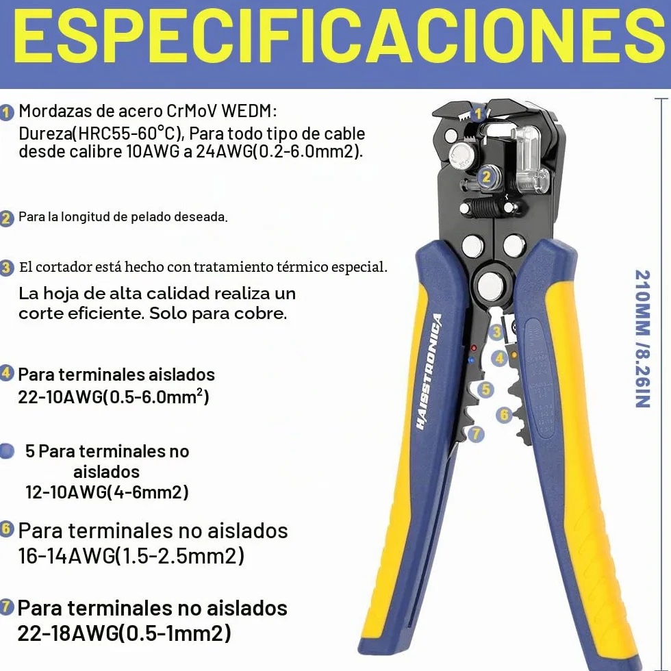 Kit de Crimpadora con Pelacables y 280 Conectores Termorretráctiles 0,5–6 mm² AWG22–10