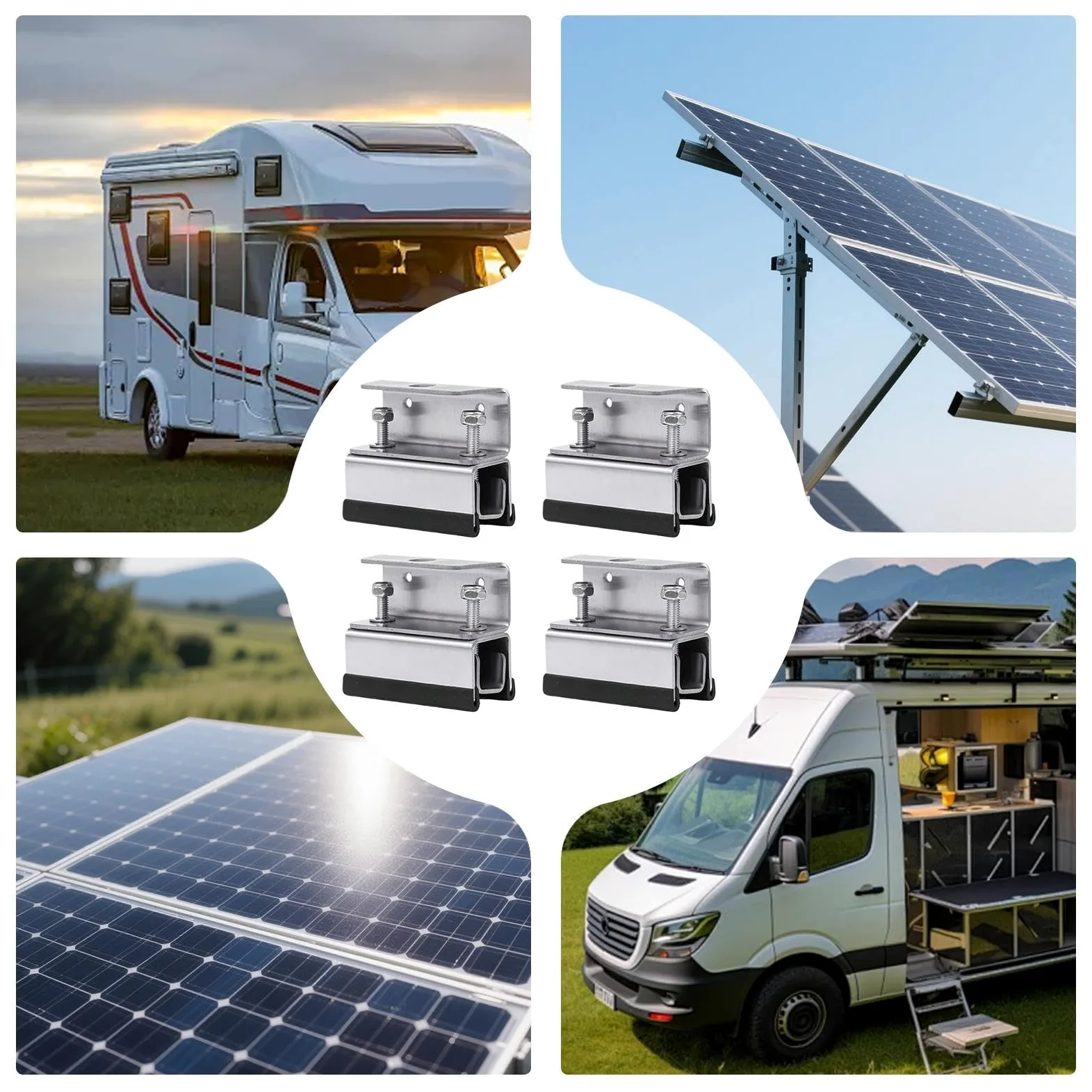 Soporte para Paneles Solares de Autocaravana Kit de 4 Soportes de Montaje | Estructura De Acero Inoxidable Para Techos De Caravanas, Embarcaciones, Remolques Y Camping