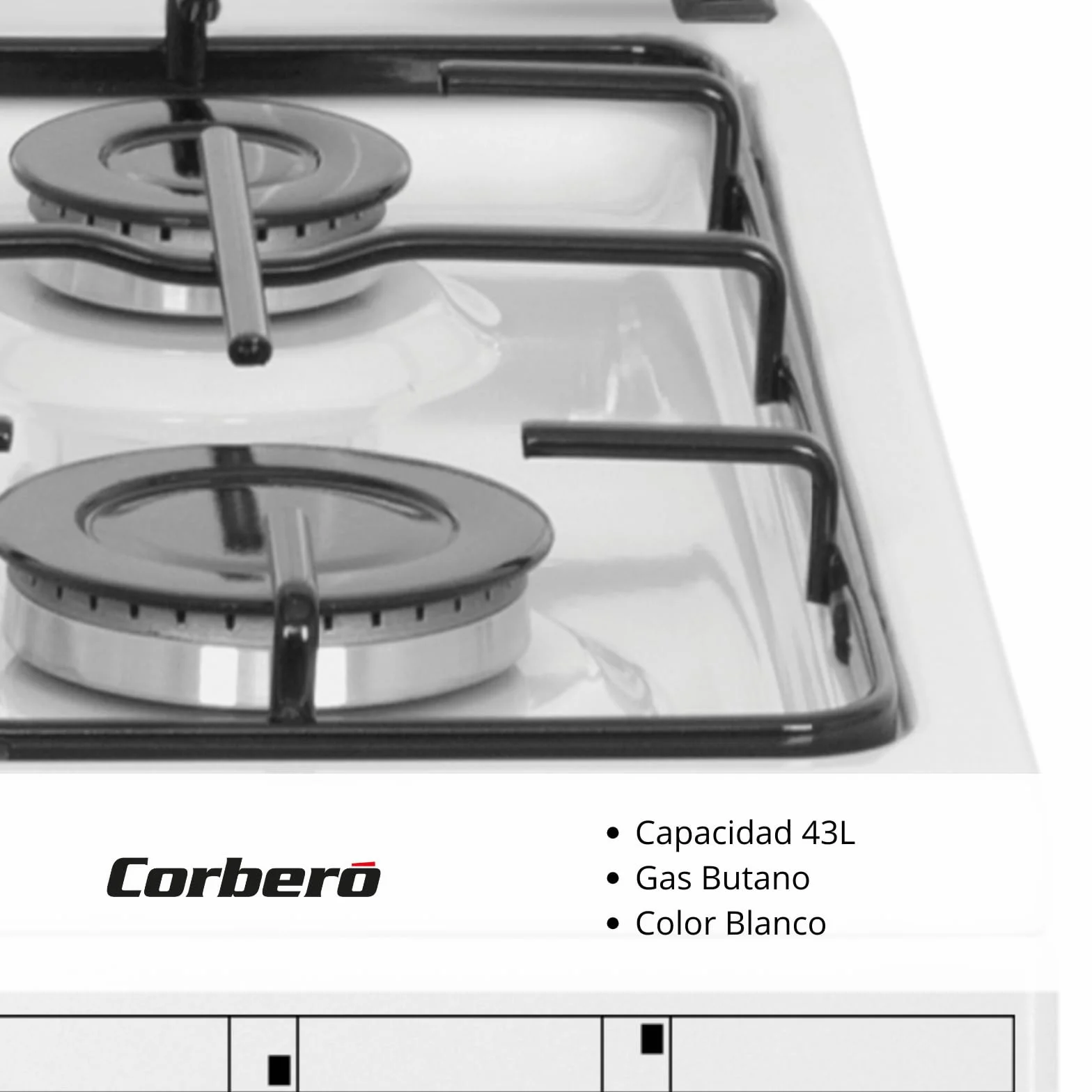 Corberó Cocina Plus 50cm 4 Fuegos Gas Butano Horno 43L Blanco
