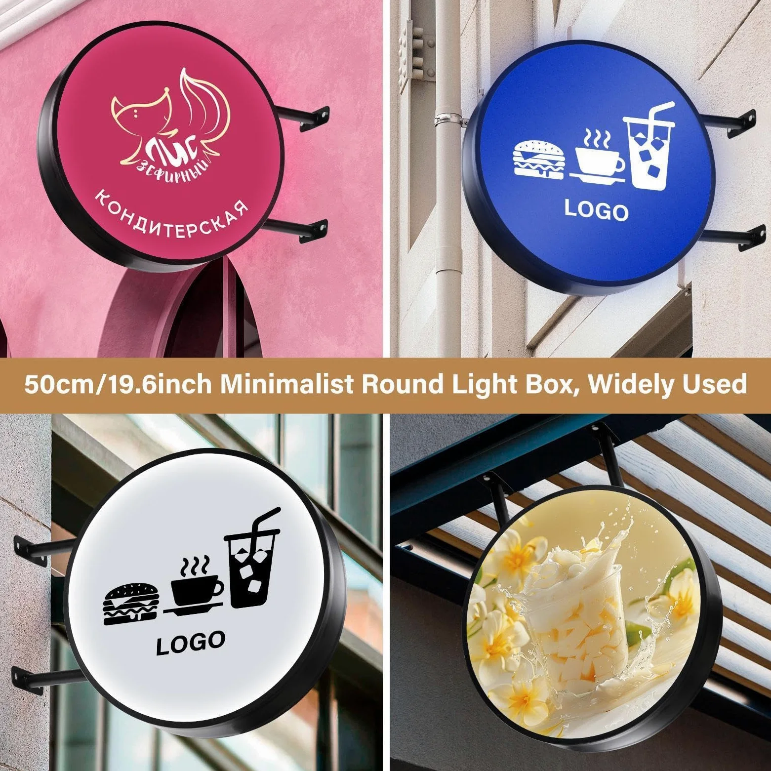 De Luz LED De Doble Cara Letrero De Logo Con Iluminación LED De Doble Cara | IP65 Resistente Al Agua 51 cm Cartel Publicitario Iluminado Para Bar Cafetería Restaurantes Hotel Salón Decoración