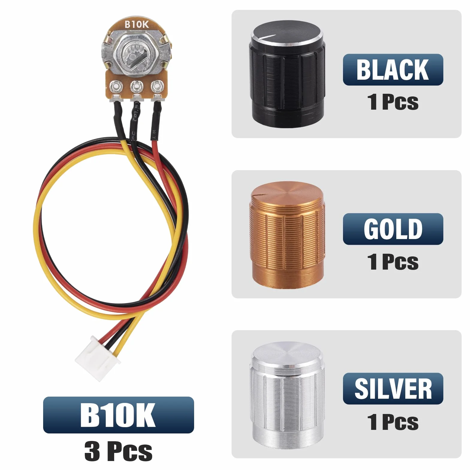 WH148 B10K 10K Ohm Potenciómetro Lineal Rotativo Cónico 3 Piezas con Cable