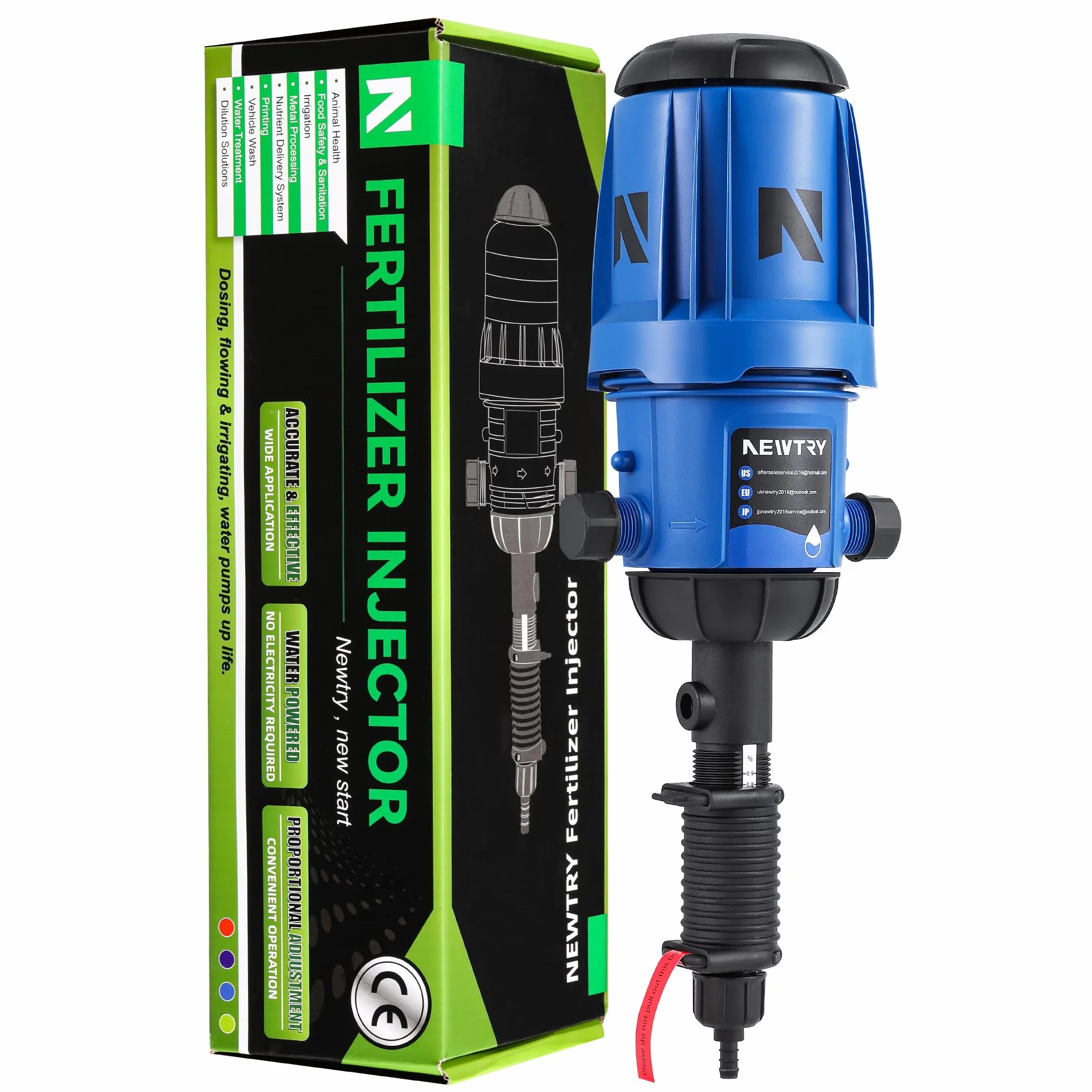 NEWTRY Inyector de fertilizante de riego por goteo, bomba proporcional ajustable del 1 al 10%, bomba dosificadora NPT de 3/4 pulgadas para jardín, sistema hidropónico y de riego