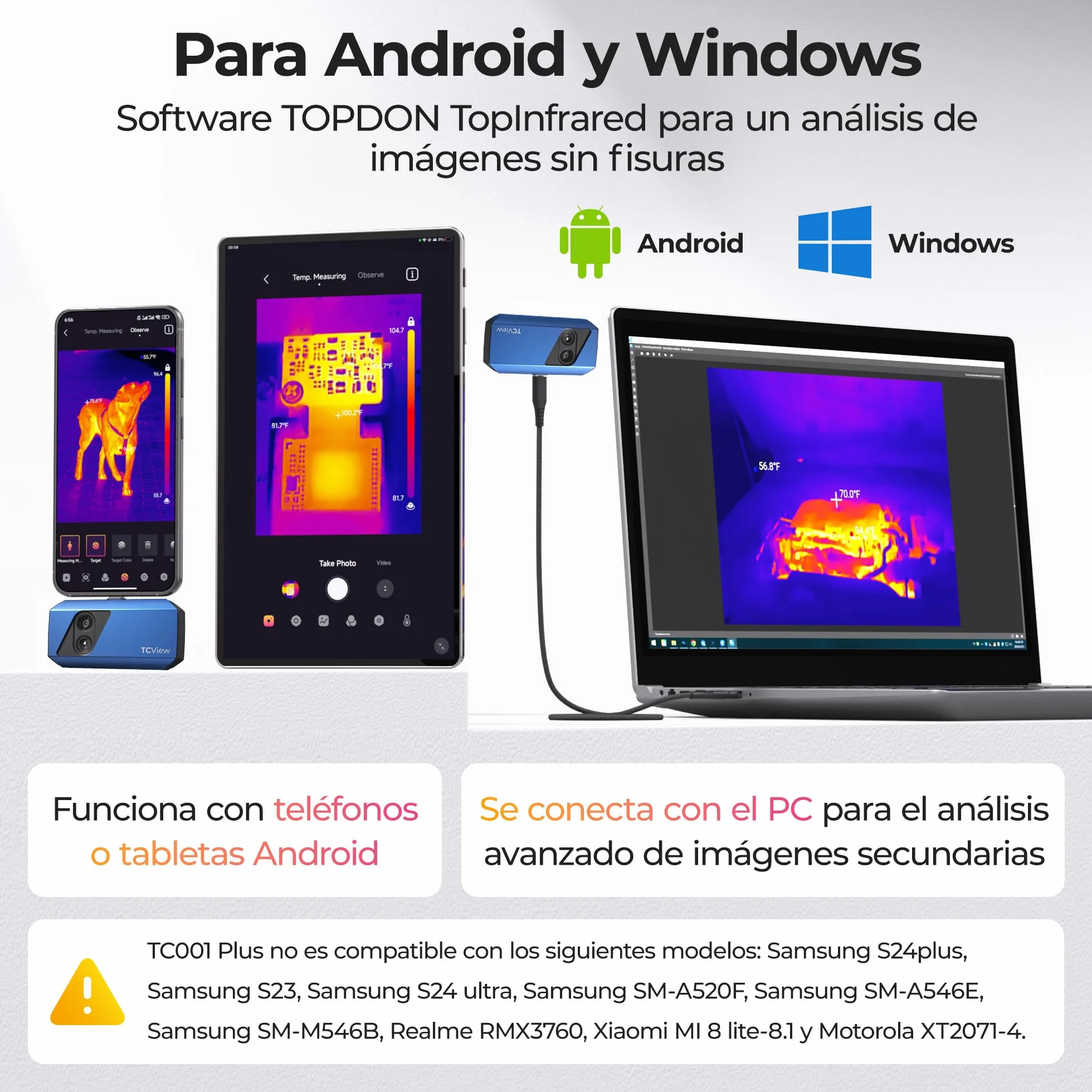 TOPDON TC001 Plus Cámara Térmica para Android, con Cámara Visual, 512x384 Resolución TISR, Rango de Temperatura -20℃ a 550℃, 25Hz Frecuencia de Actualización, Cámara Termográfica Infrarroja USB-C