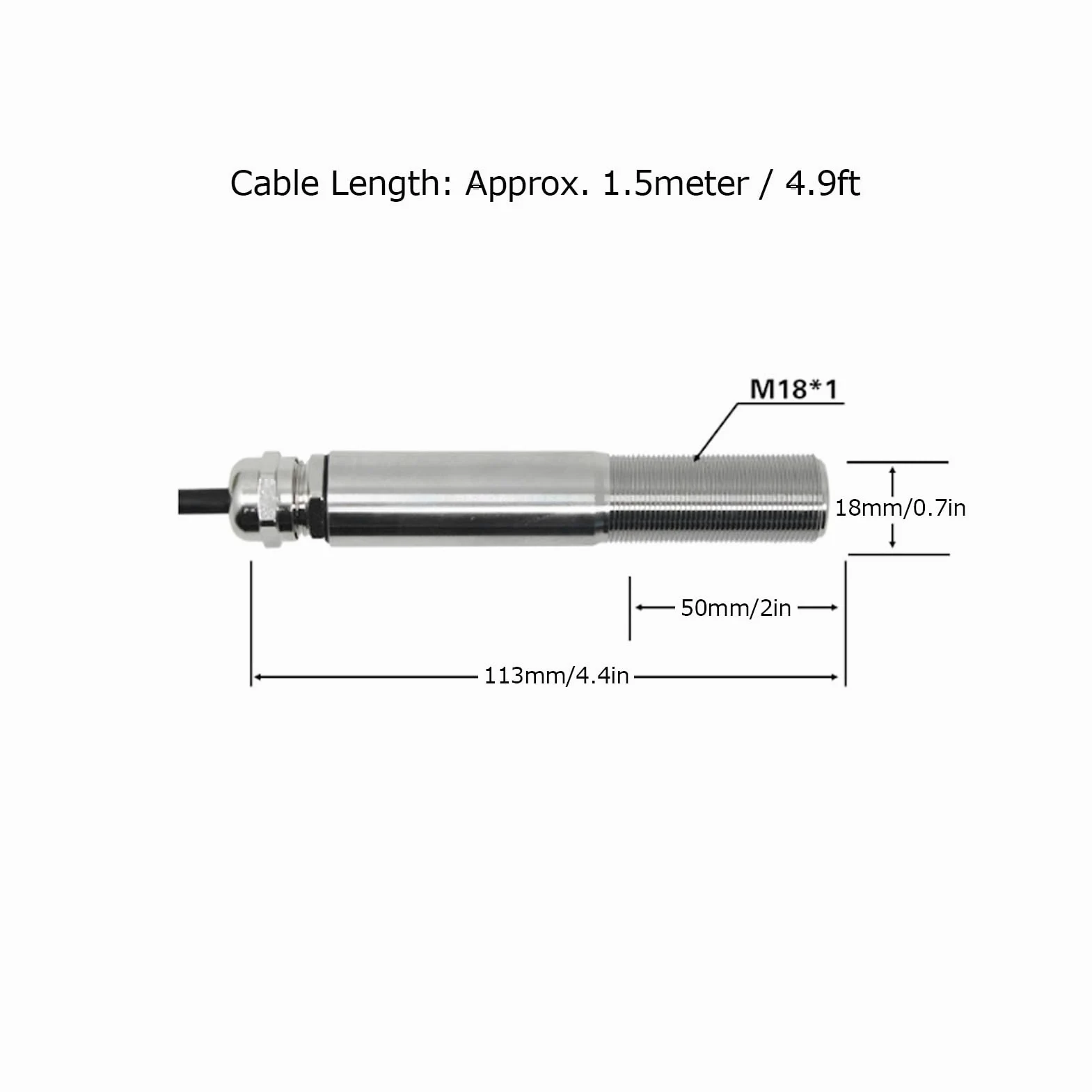 Fabater Sensor de Temperatura Infrarrojo sin Contacto Transmisor de 4-20 MA 0-600 ℃ 10-30 VCC M18 Carcasa Metálica Roscada Soporte de Acero Inoxidable para Agua Aceite Químico Goma Temperatura del