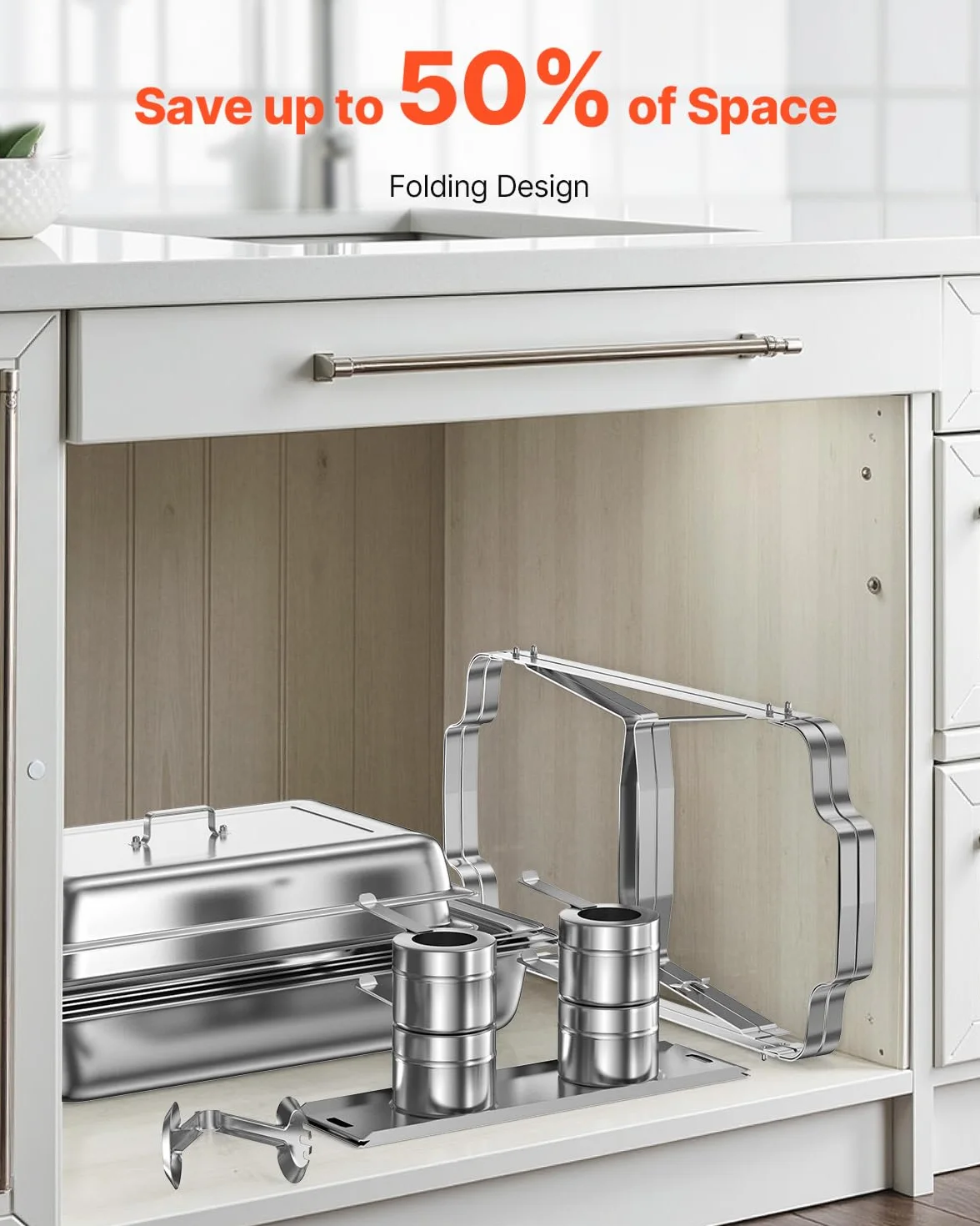 VEVOR Calentador de Alimentos para Bufé(7,5 L), con 2 Sartenes de Tamaño Completo, Dispensador de Calor Rectangular para Catering con Tapa y Soporte para Combustible, para Bodas, Plata, 2 uds