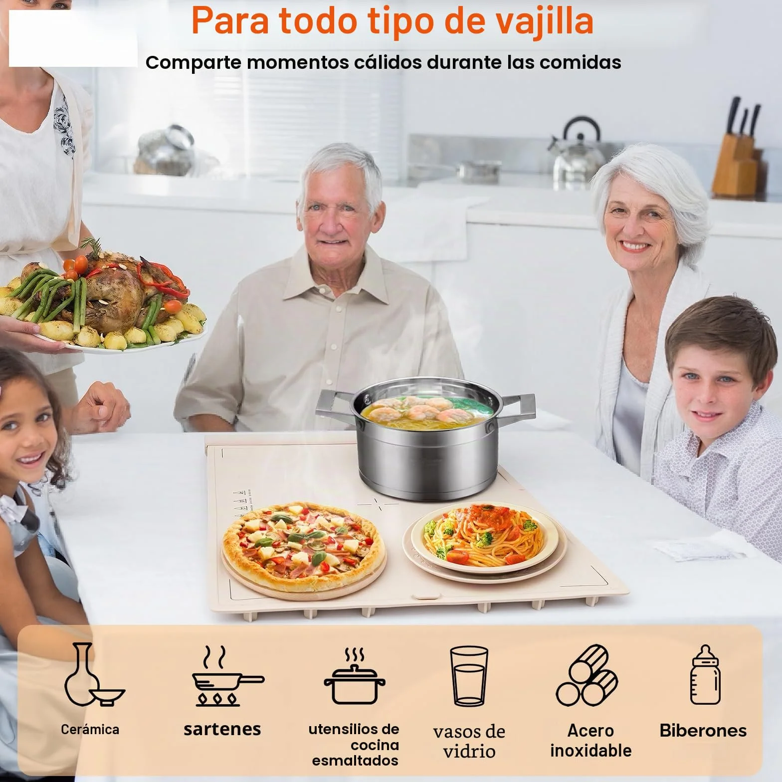 GuKKK Bandeja Calefactora Eléctrica Silicona Portátil Plegable 40-120℃ Temporizador 1-8h Beige