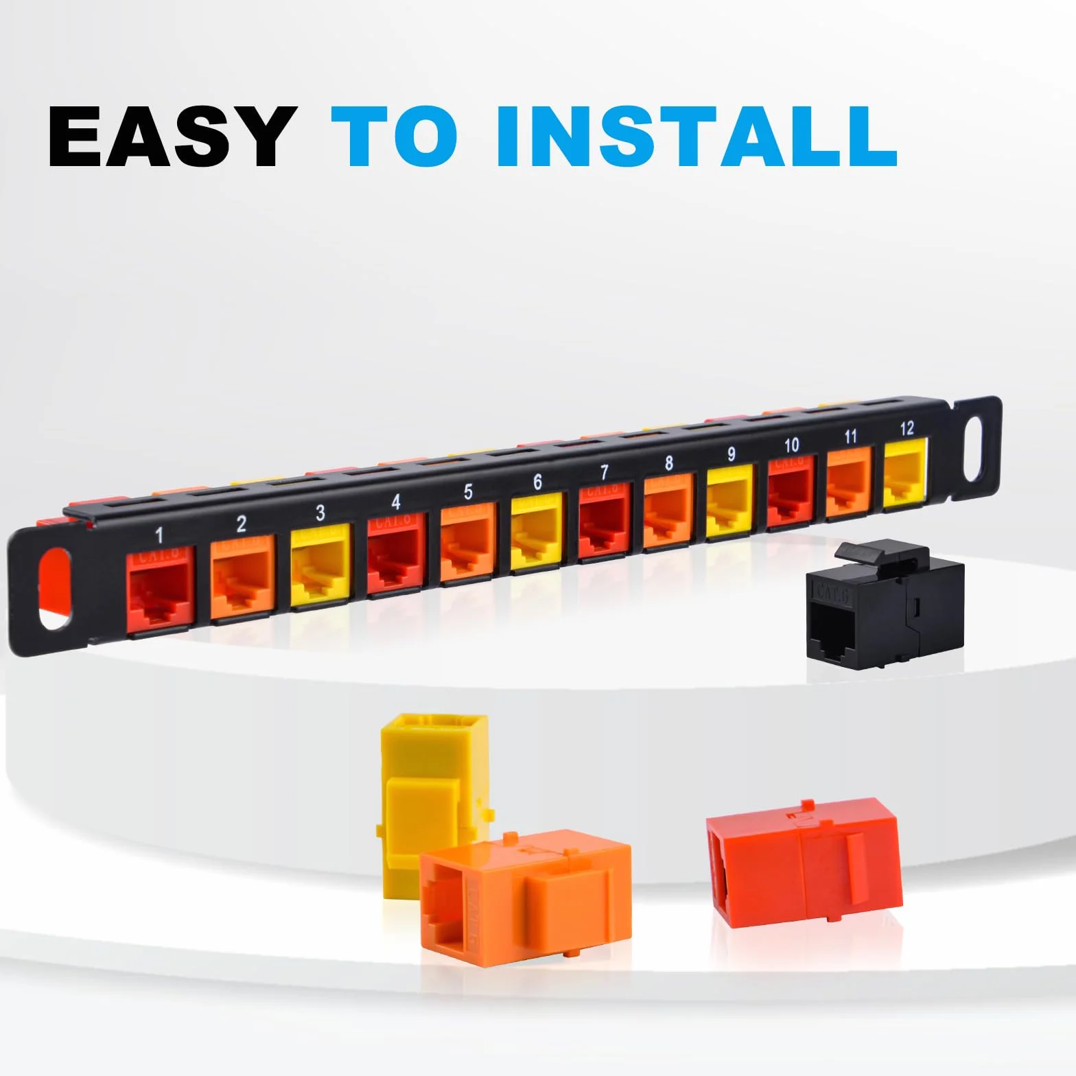 GeeekPi Panel de conexión de 10" 0,5U 12 Puertos Cat6 RJ45 para Gabinetes de Red