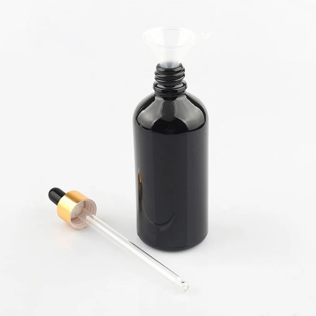 24 Piezas Negro Frasco Cuentagotas Cristal 100ml, Botellas Cuentagotas Vacío con Pipeta de Vidrio Oro/Negro, para Fragancias de Arorapia de Aceites Esenciales, Masaje, Viaje