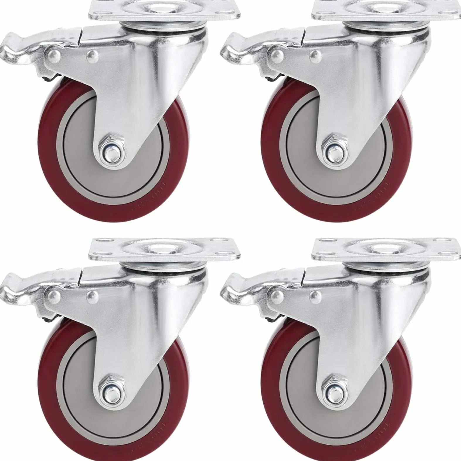 Voluker Juego de 4 ruedas giratorias de 100 mm con freno, carga máxima 400 kg