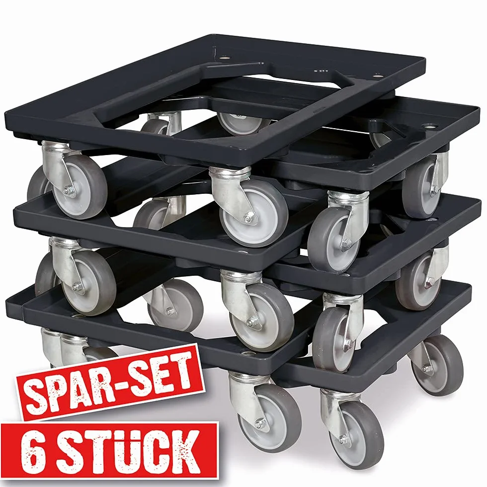 BRB 6 ruedas logísticas para cajas de 600 x 400 mm, capacidad de carga de 250 kg, color negro
