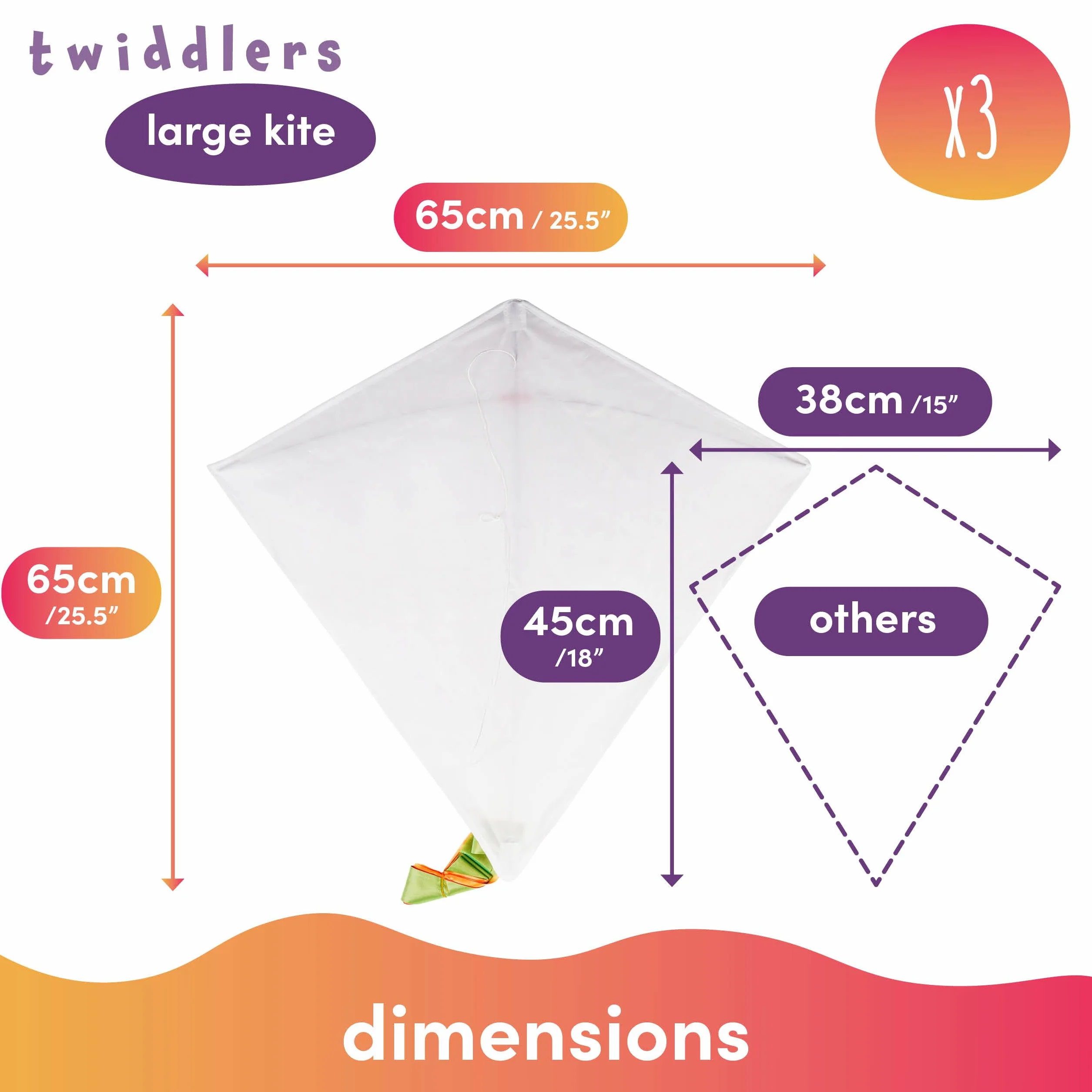 Kit de 3 Cometas para Pintar y Volar Extra Grandes 65x65 cm Manualidades Juegos Exterior Niños Rotuladores