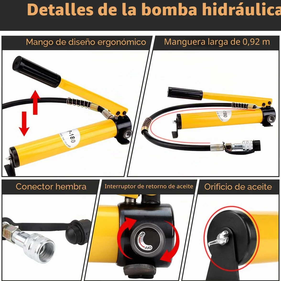 Fulgutonit 10T Gato Hidráulico con CP-180 Bomba Hidráulica, Carrera 12mm, Altura Intrínseca 45mm, Ultrafino, para Edificios y Puentes, Ingeniería Mecánica