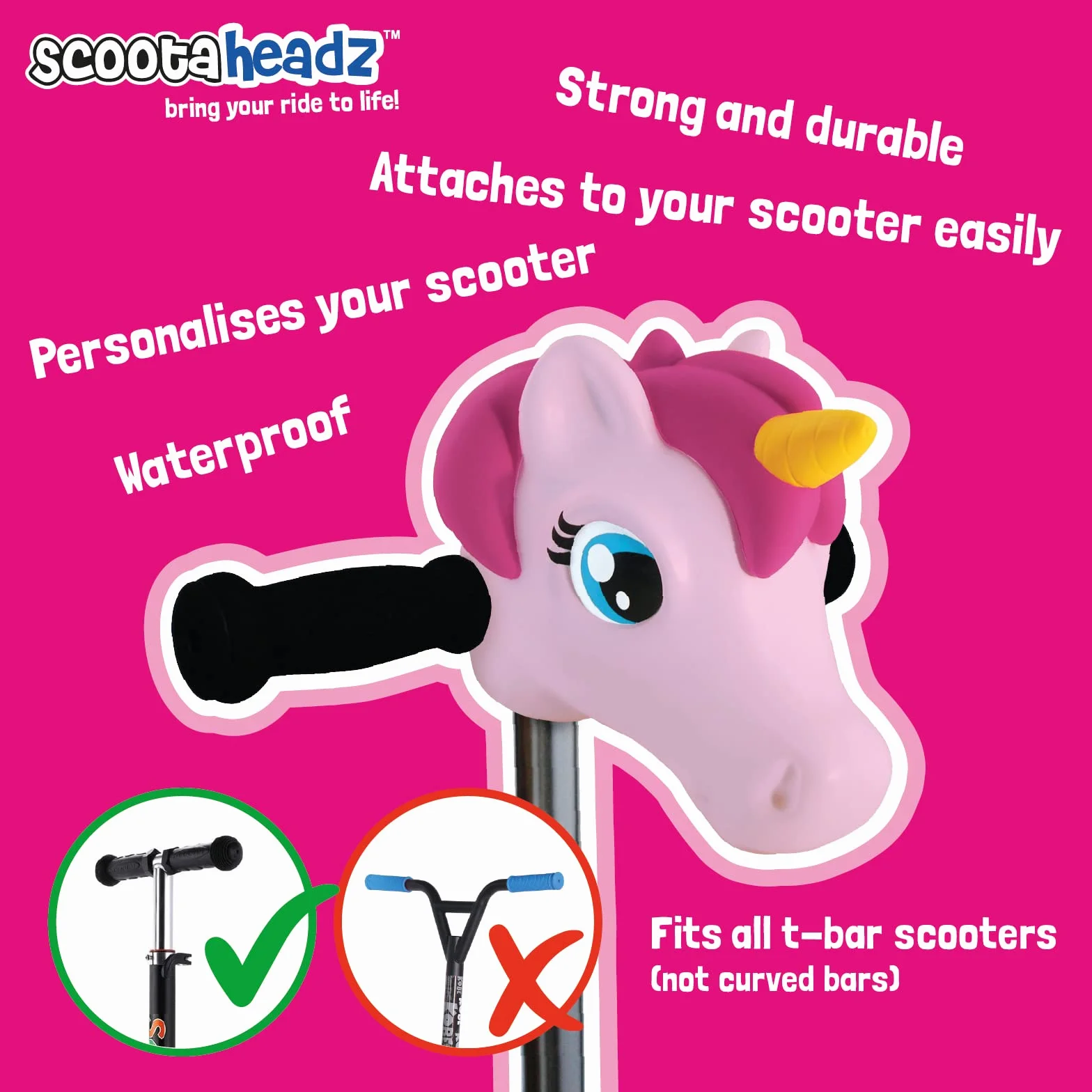 Scootaheadz Cabeza de Unicornio para Patinete Infantil Rosa y Morado