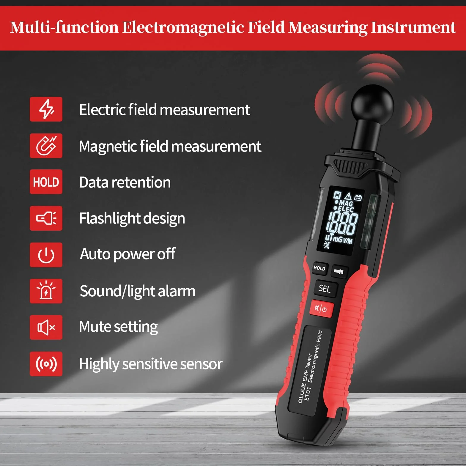 Medidor EMF, Detector De RadiacióN EMF Digital, Dispositivo Lcd PortáTil, Recargable, Con Pitido Y Luces De Advertencia Para Comprobar Los EMF En El Hogar, La Oficina, El Exterior