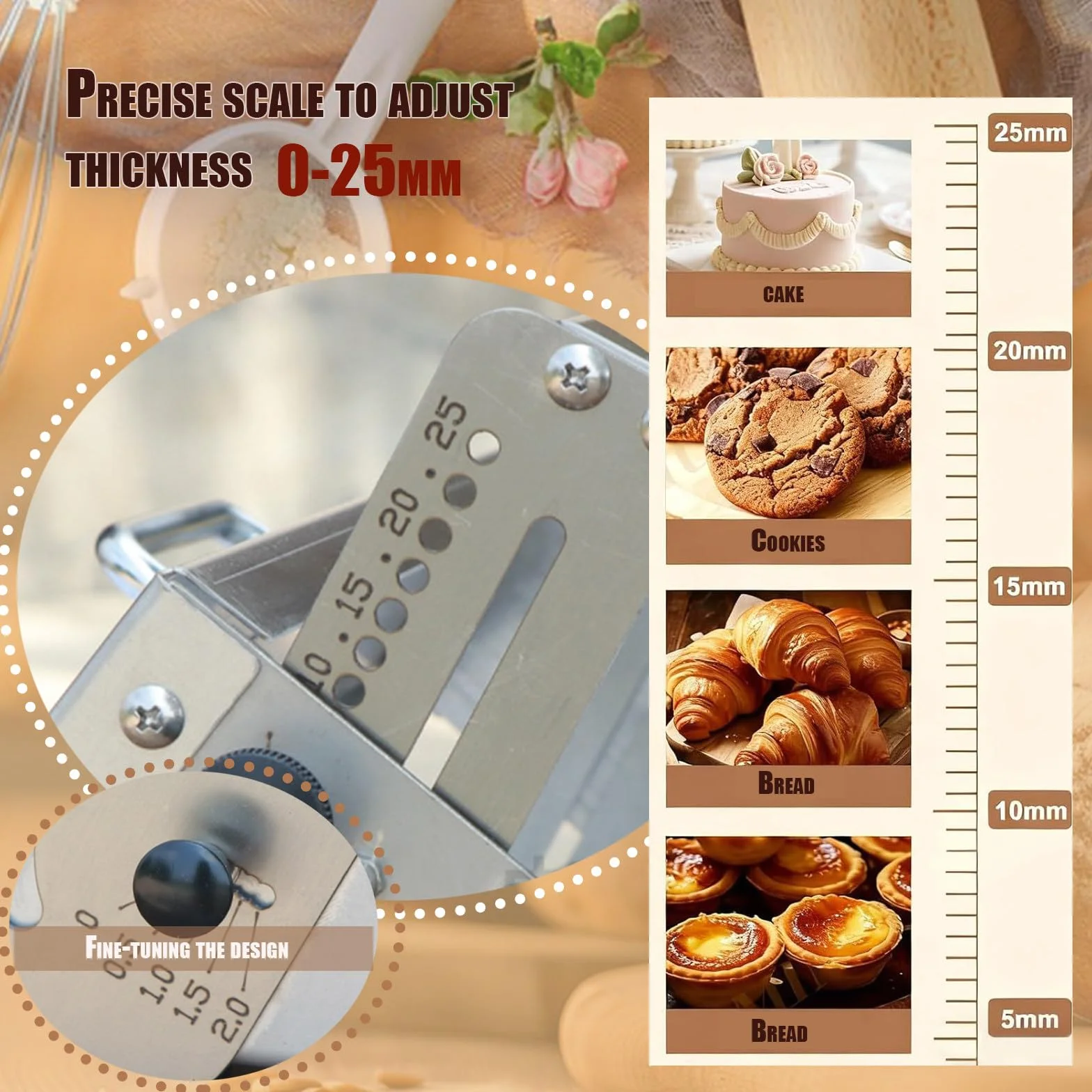 Laminadora de masa plegable, compacta, laminadora manual, grosor ajustable, máquina de masa de acero inoxidable, grosor ajustable de 0 a 25 mm (1 tabla de laminado) A300